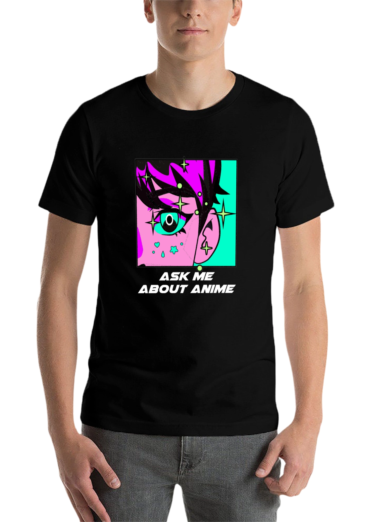 Black Ask Me About Anime Graphic Tee - Black Cotton T-Shirt view 7