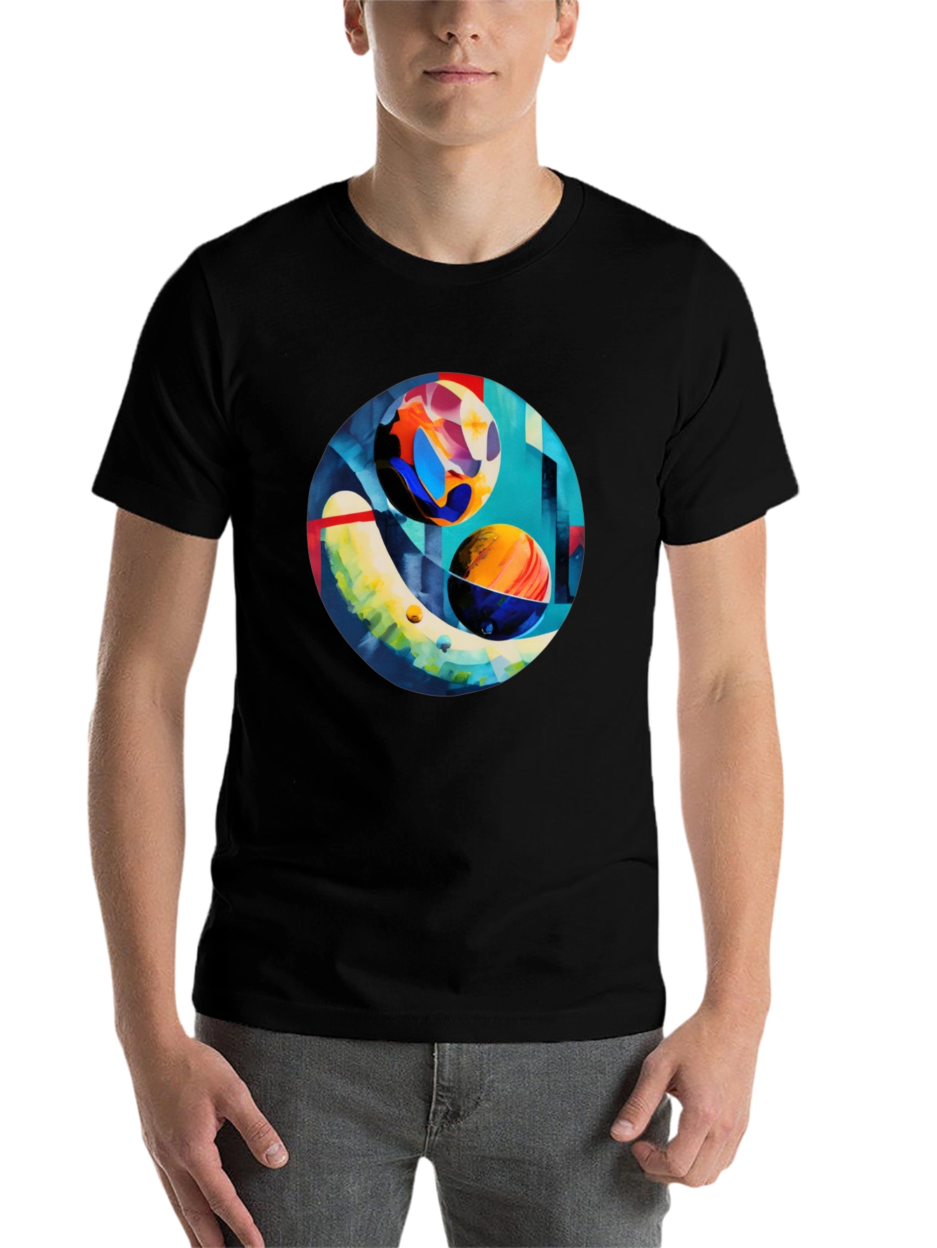 Black Abstract Planet Art Print Black T-Shirt view 7