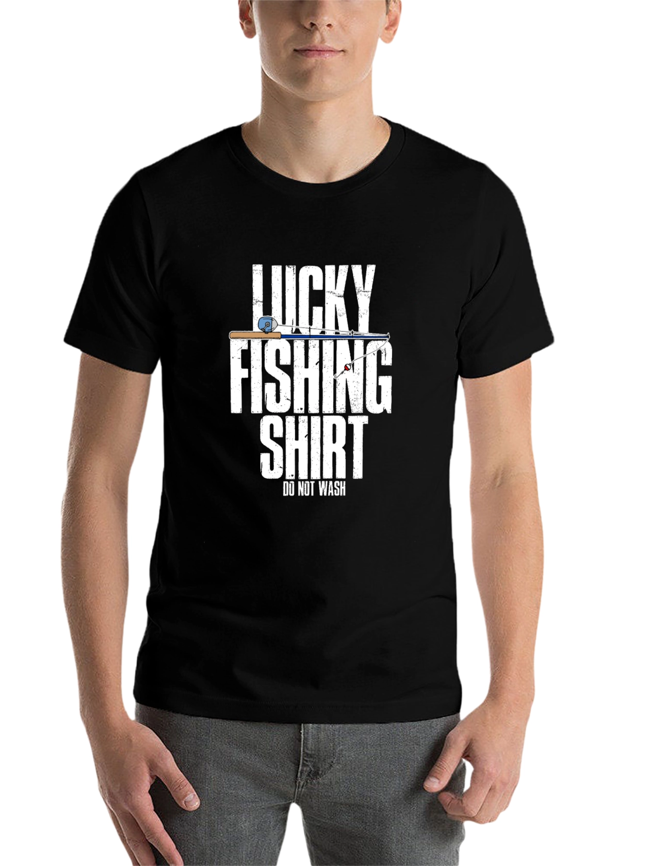 Black Lucky Fishing Shirt - Funny Fisherman T-Shirt view 7