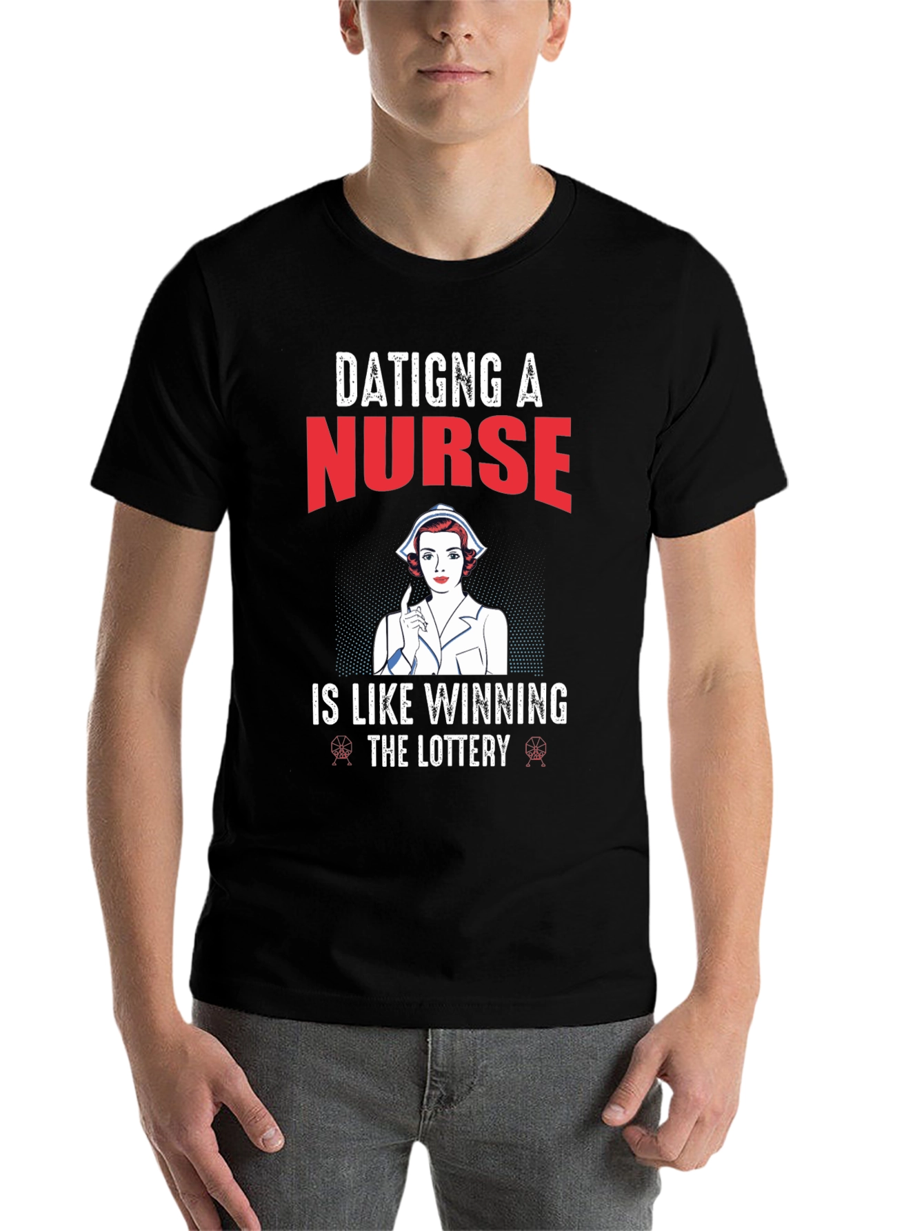 Black Dating a Nurse T-Shirt view 7