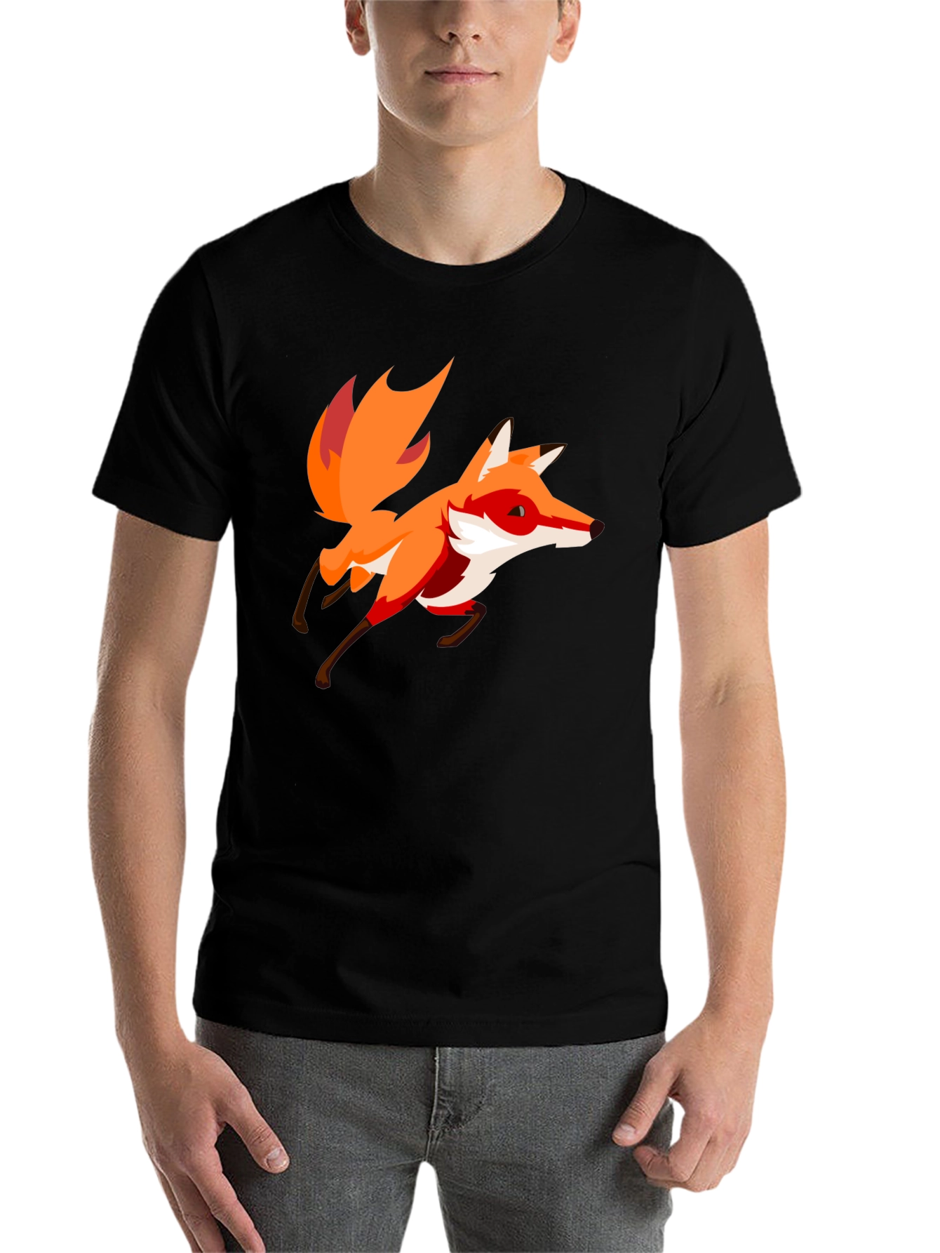 Black Cartoon Fox Graphic Black T-Shirt view 7