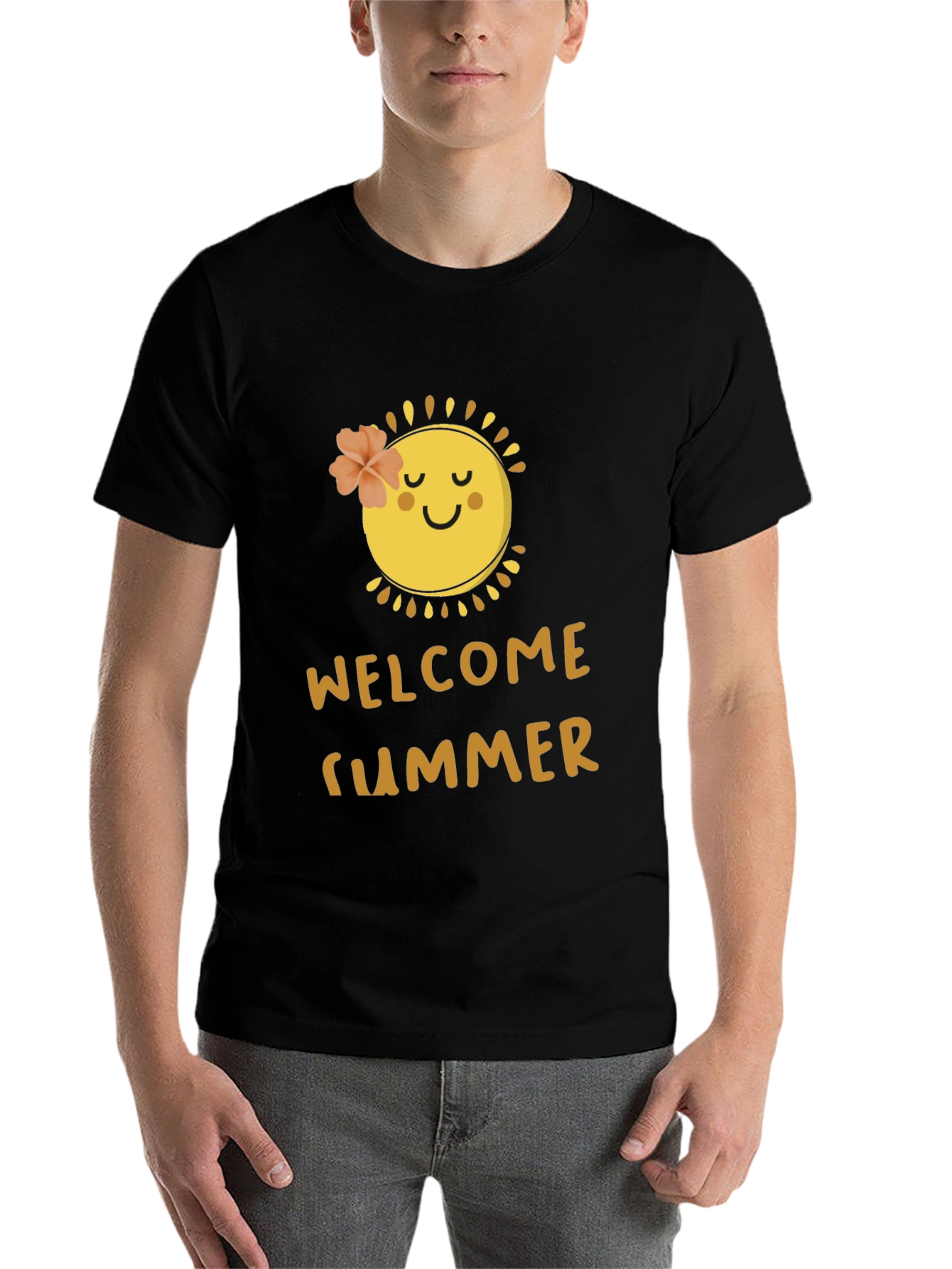 Black Welcome Summer Black T-Shirt with Sun Design view 7