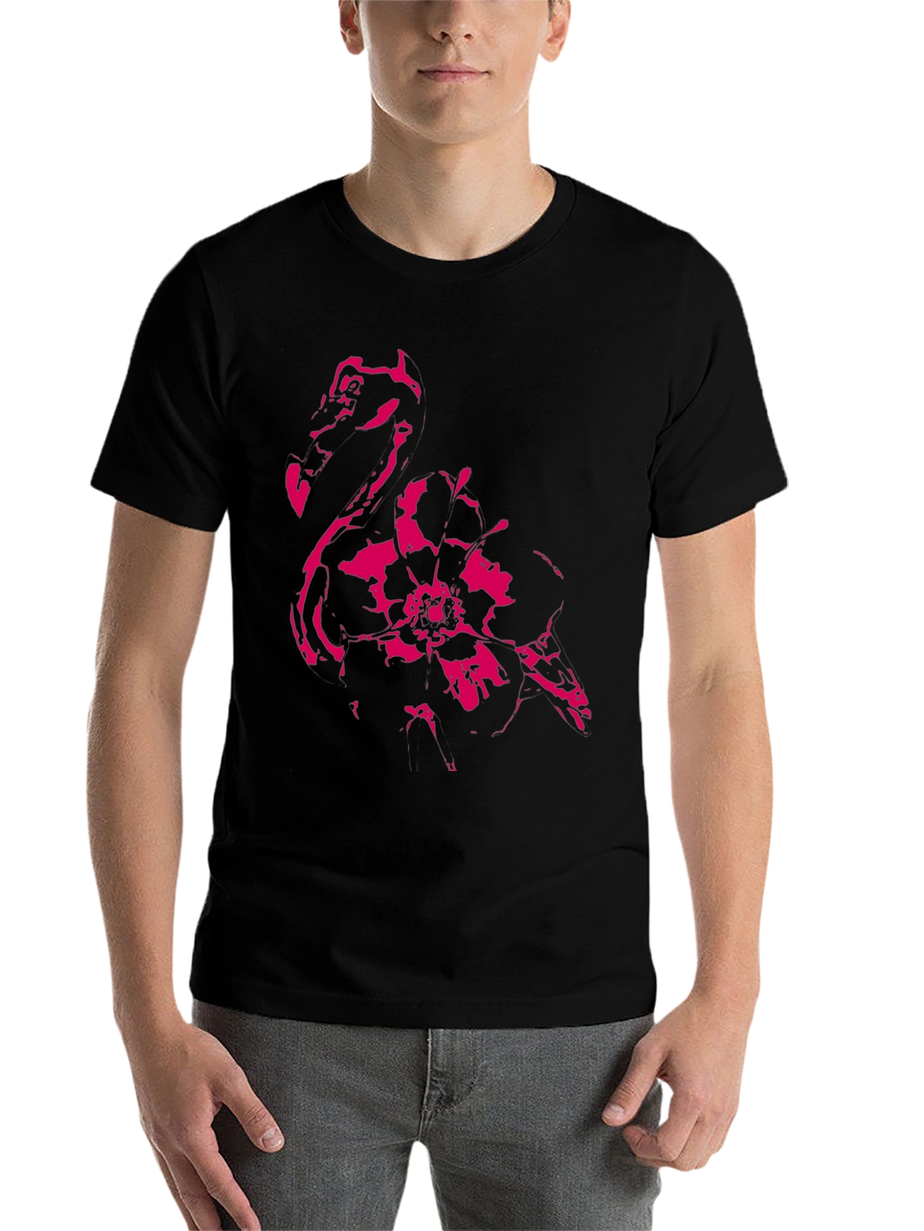 Black Flamingo Flower Graphic Tee - Stylish Casual Wear view 7