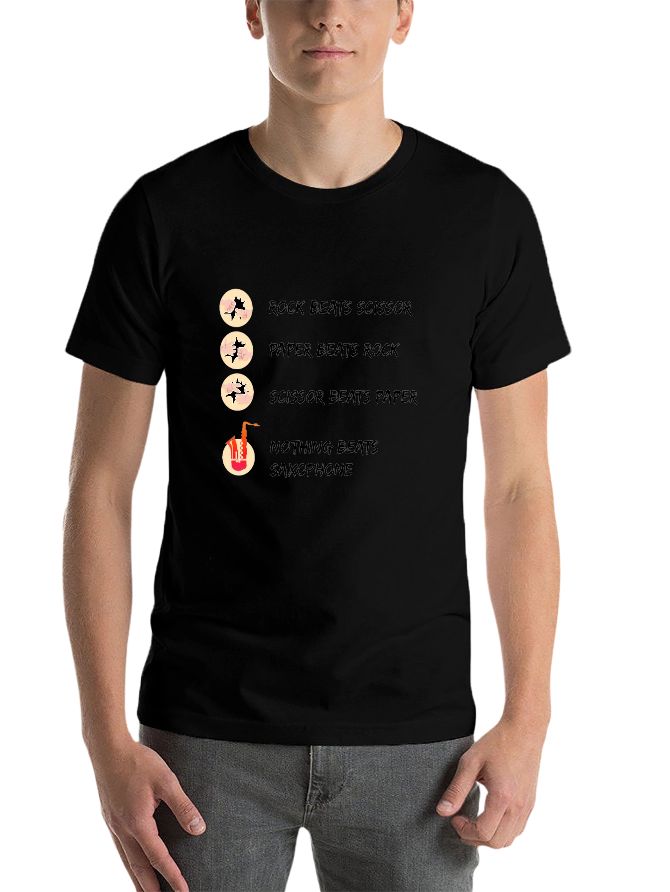Black Rock Paper Scissors Saxophone Graphic T-Shirt view 7