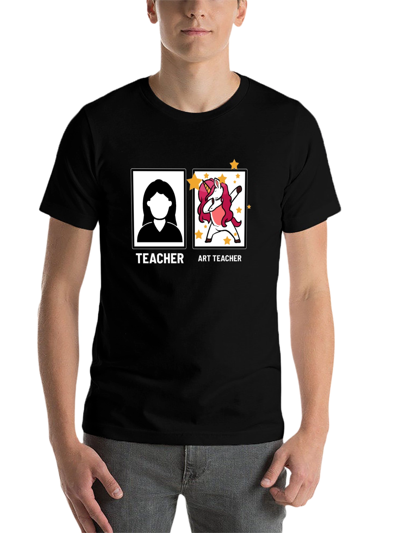 Black Art Teacher Unicorn Black T-Shirt view 7