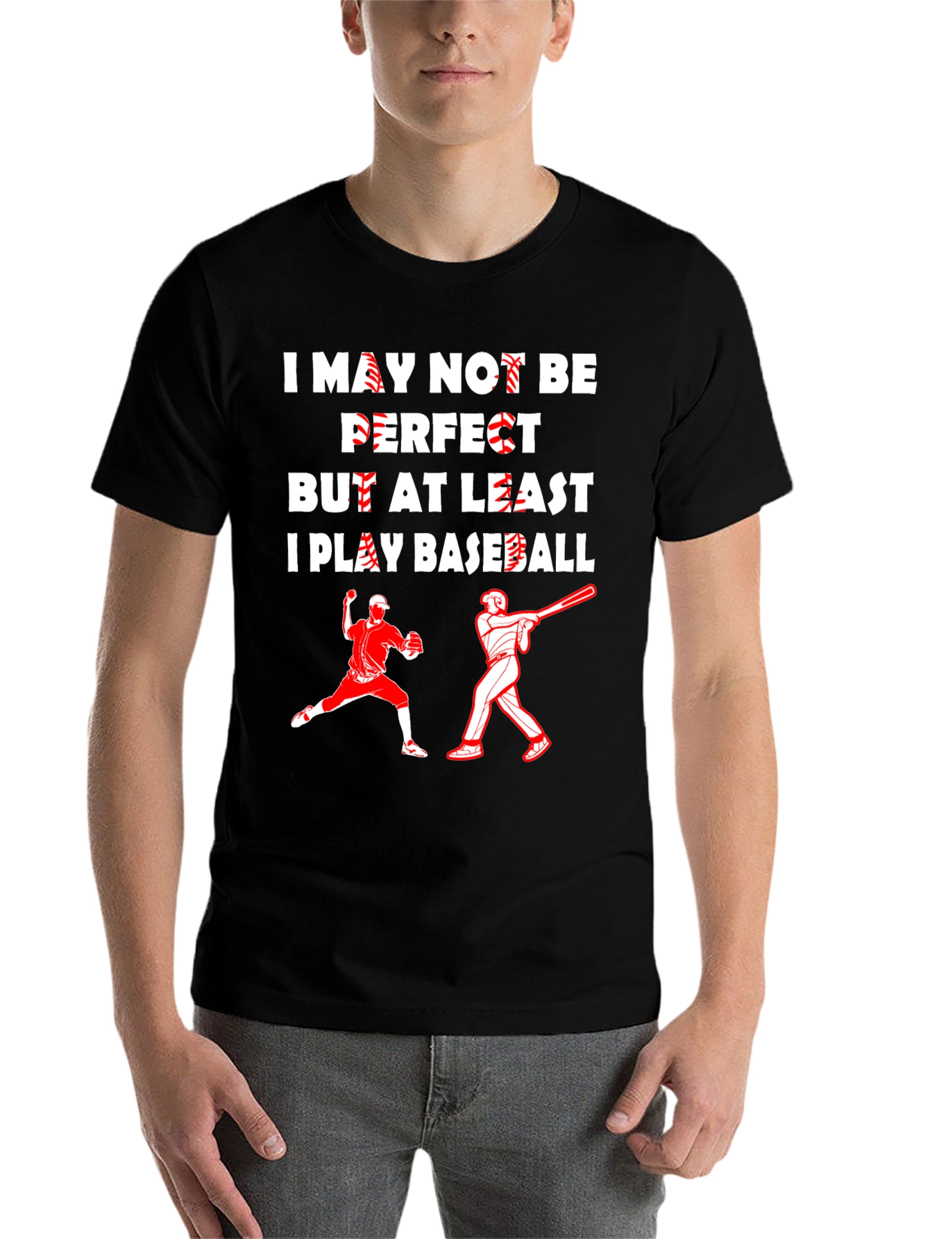 Black Funny Baseball Player Graphic T-Shirt view 7