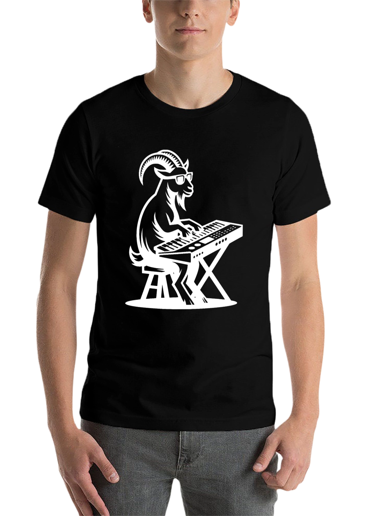 Black Goat Keyboardist Graphic Tee - Black Cotton Shirt view 7