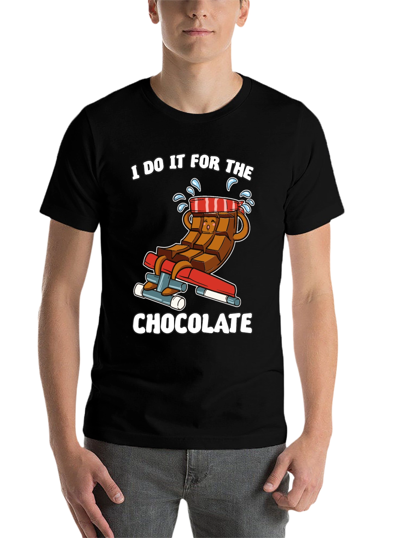 Black Chocolate Gym Workout T-Shirt - "I Do It For The Chocolate" view 7