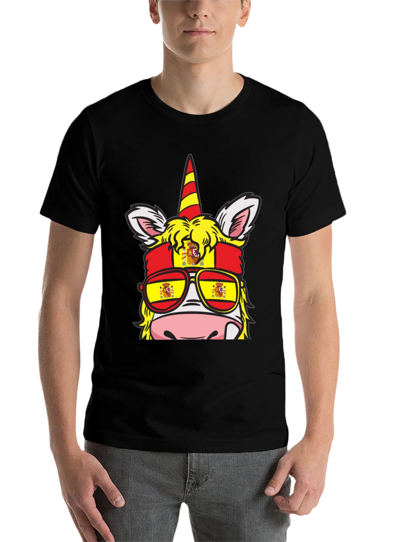 Black Spain Flag Unicorn T-Shirt view 7