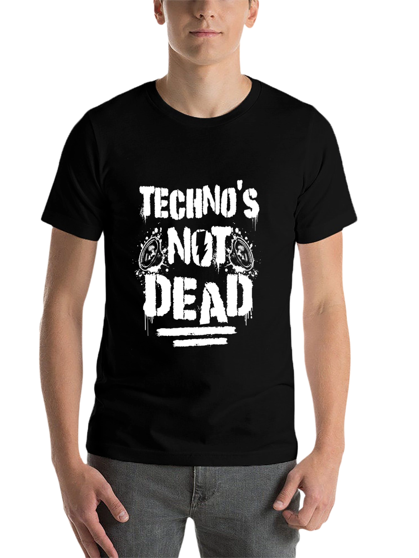Black Techno's Not Dead Graphic Tee - Black view 7