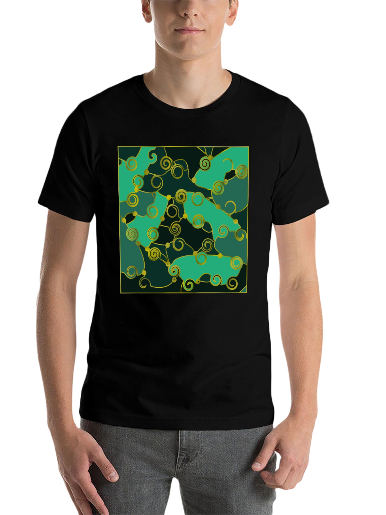 Black Emerald Green Swirls Tee view 7