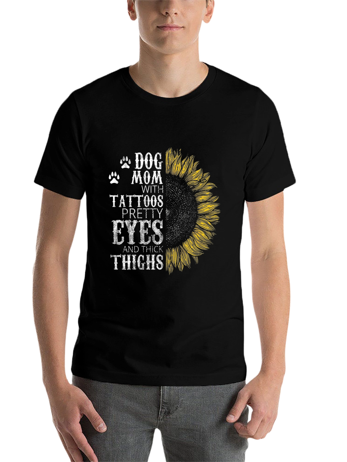 Black Dog Mom Tattoo Sunflower Graphic T-Shirt view 7