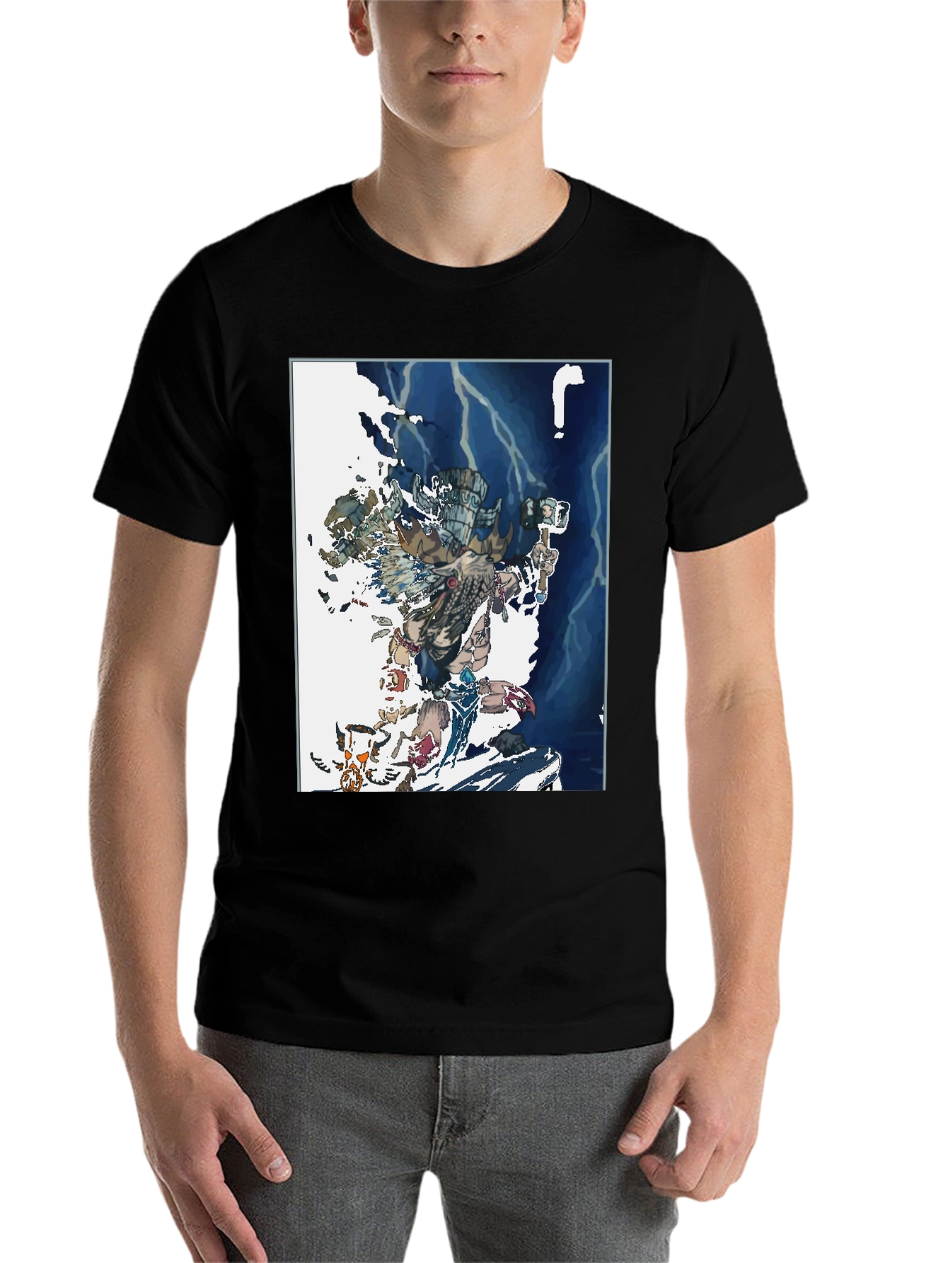 Black Aztec Warrior Graphic T-Shirt - Black Cotton Tee view 7