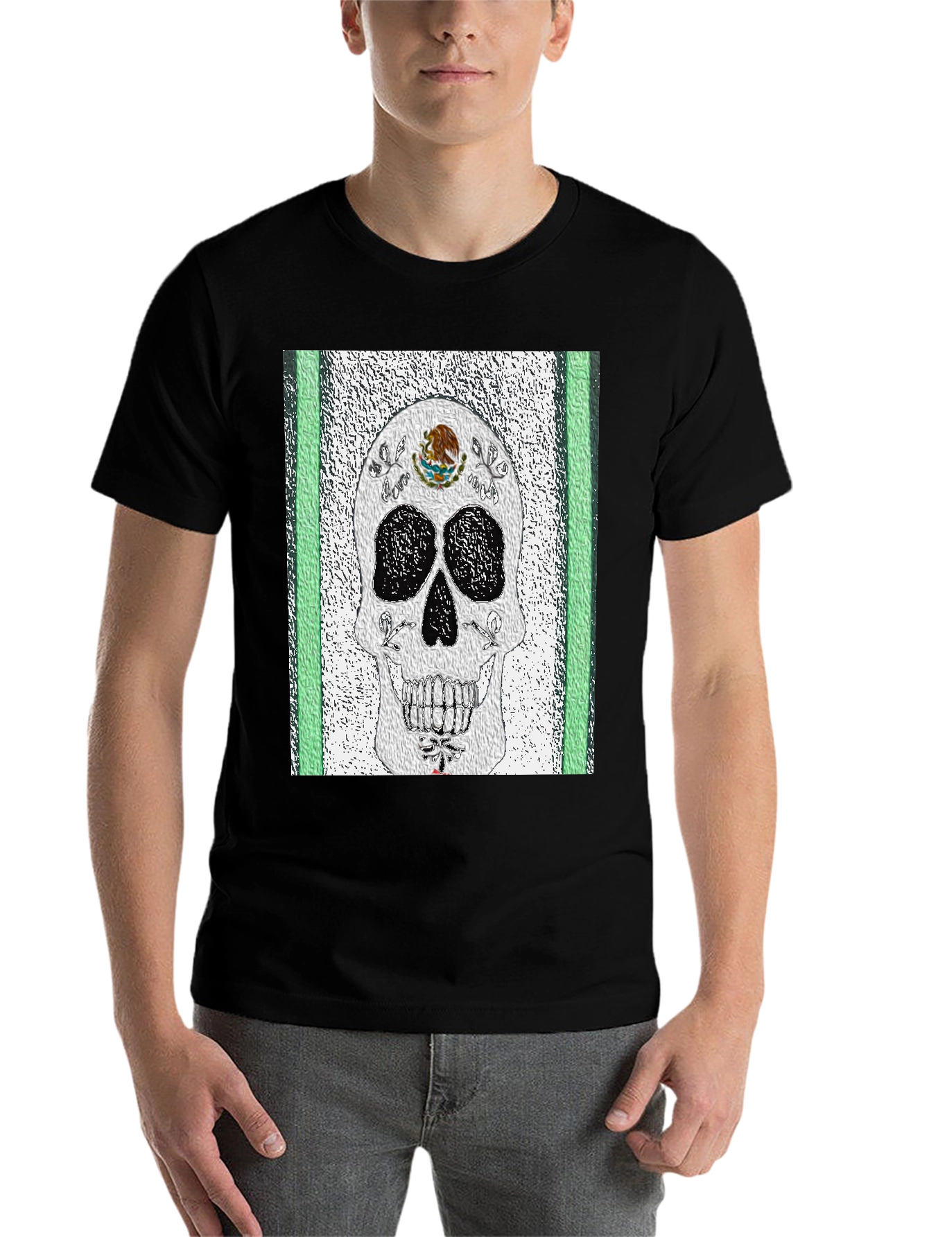 Black Mexican Flag Sugar Skull T-Shirt view 7