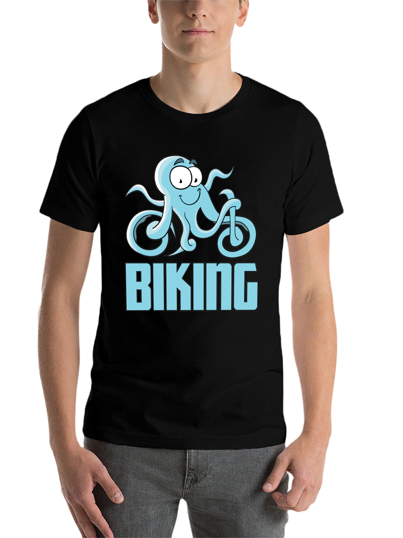 Black Octopus Biking Graphic Tee - Black Cotton T-Shirt view 7