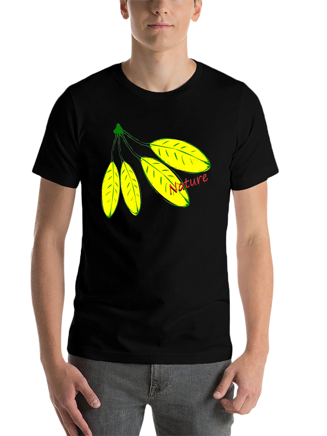 Black Nature Leaf Design Black T-Shirt view 7