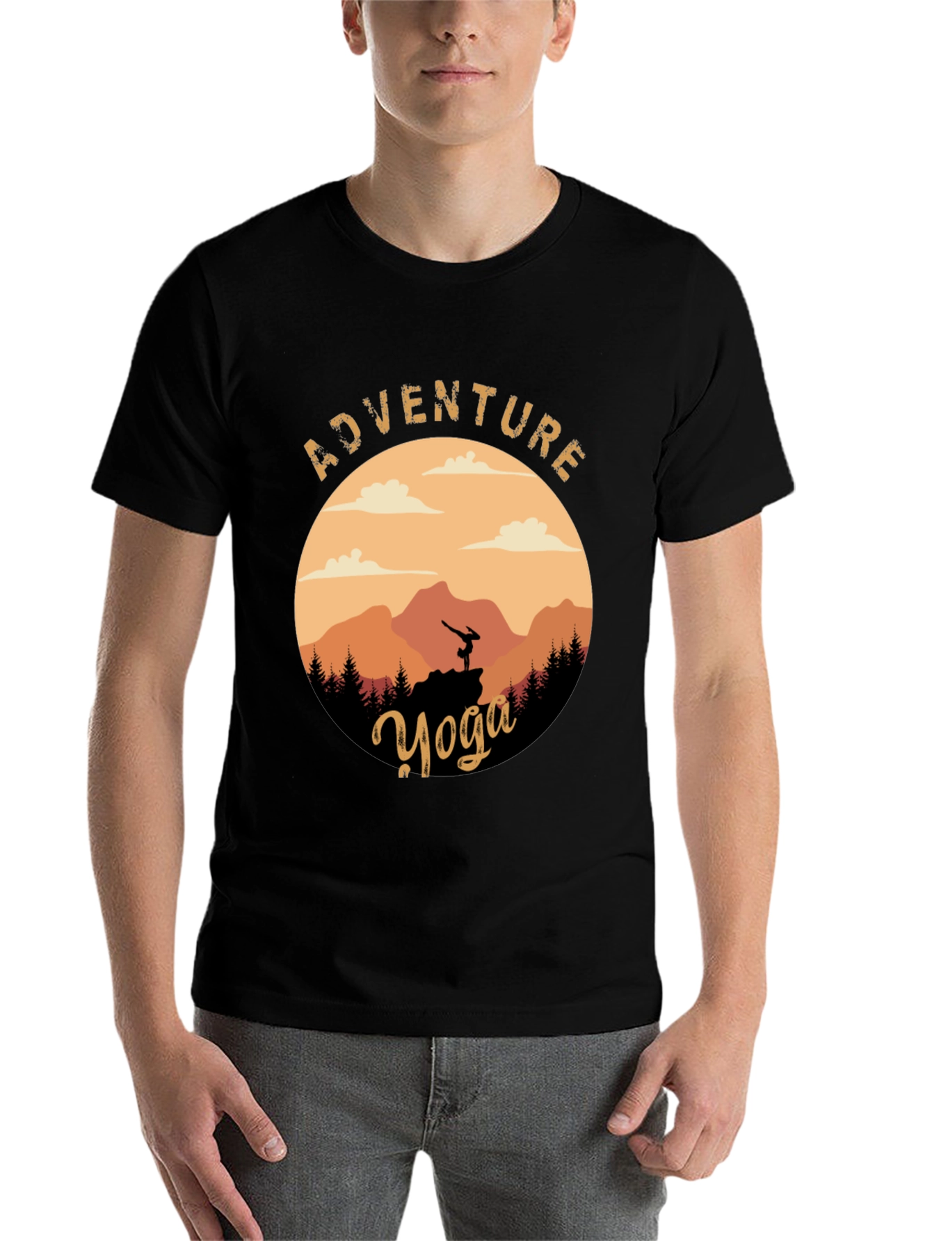 Black Adventure Yoga Graphic Tee - Nature & Fitness view 7
