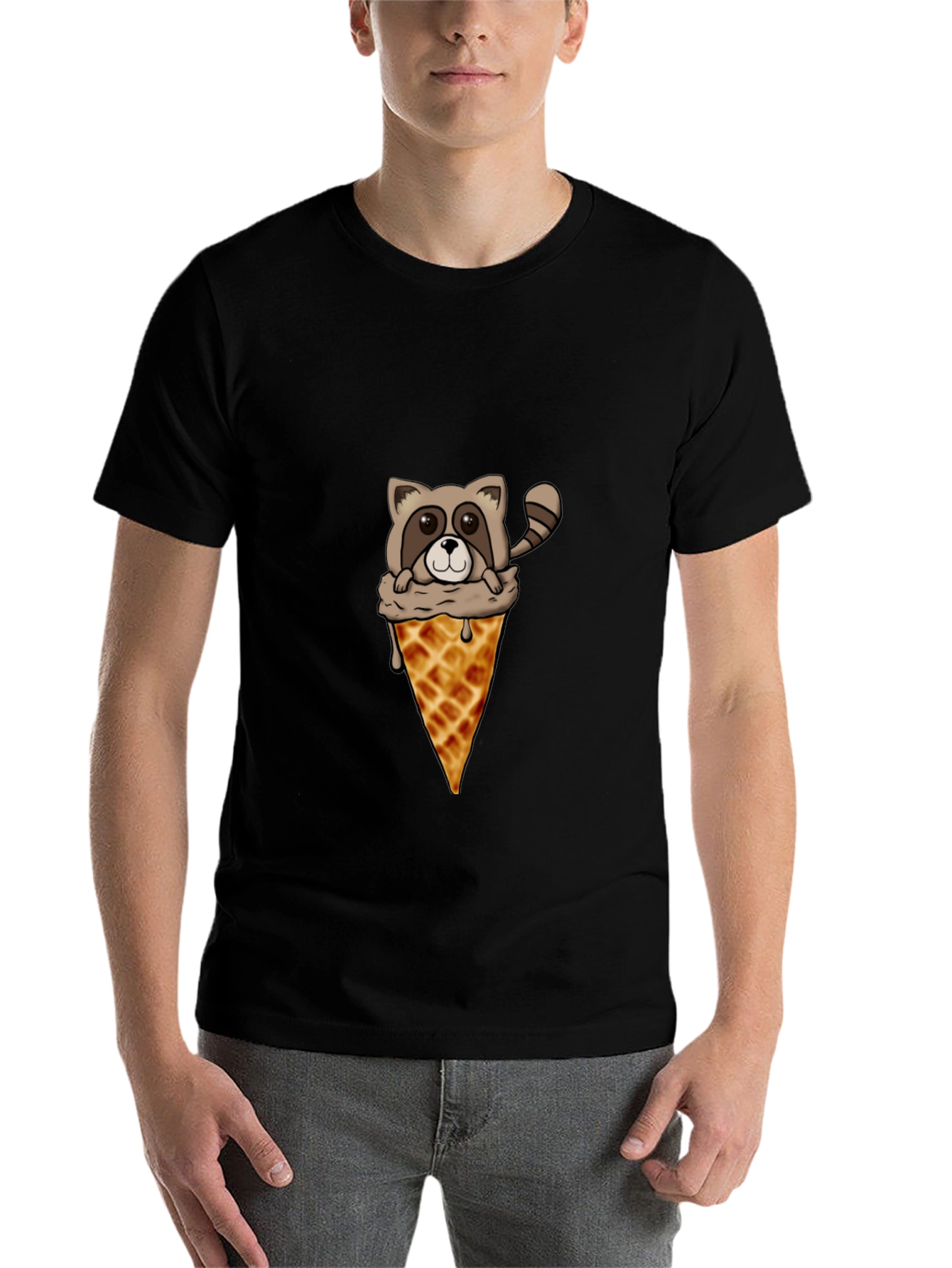 Black Raccoon Ice Cream Cone Graphic Tee view 7