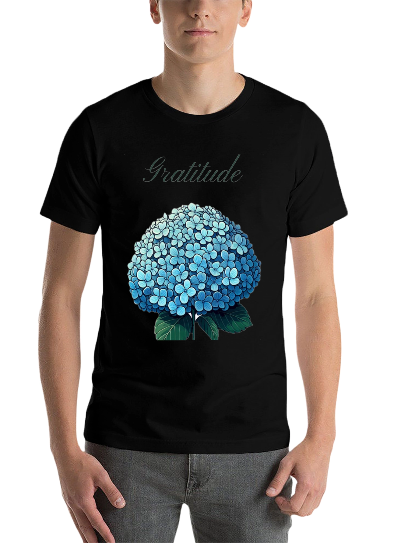 Black Gratitude Hydrangea Graphic Tee - Black view 7