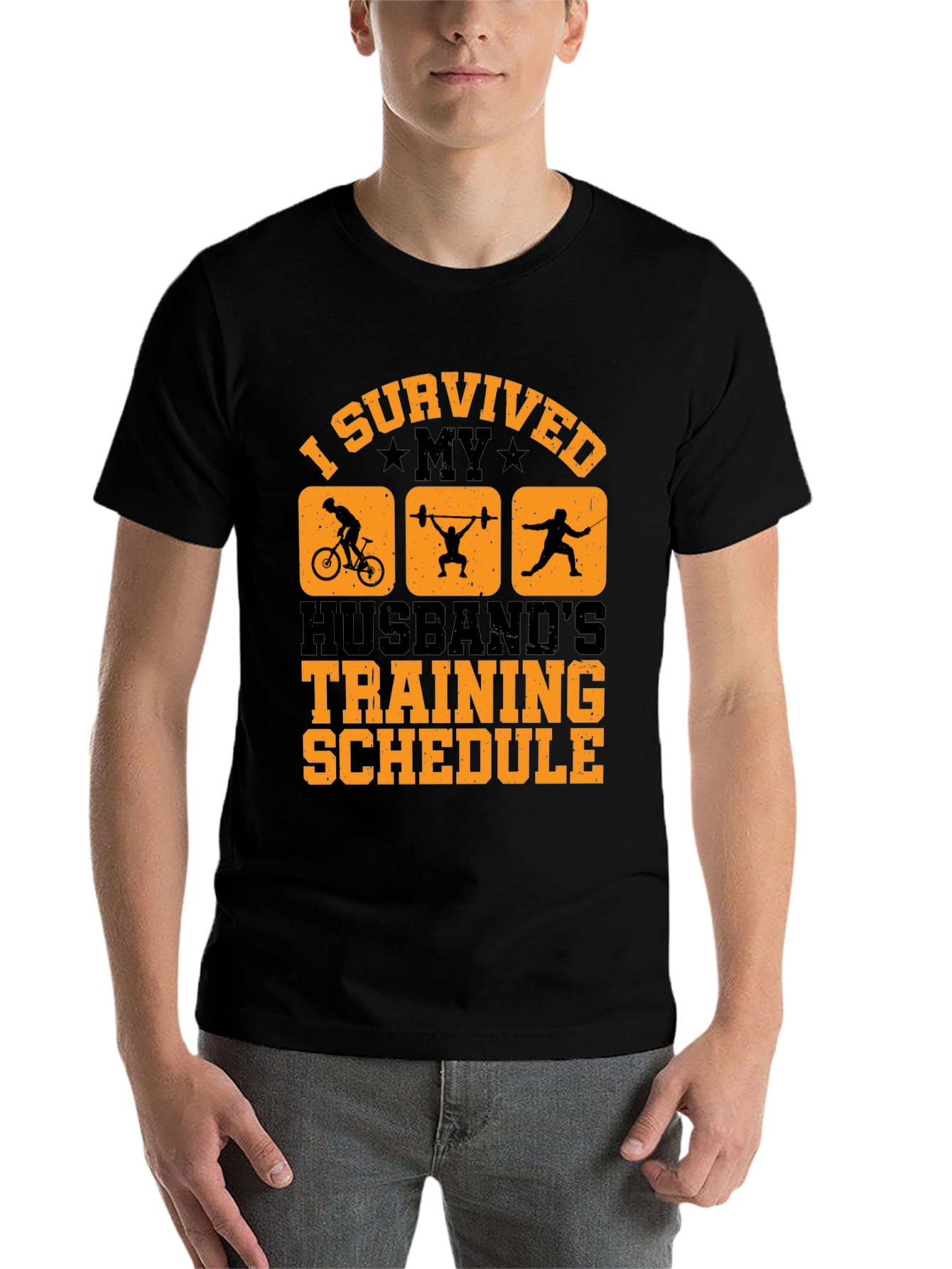 Black I Survived My Husband's Training Schedule T-Shirt view 7