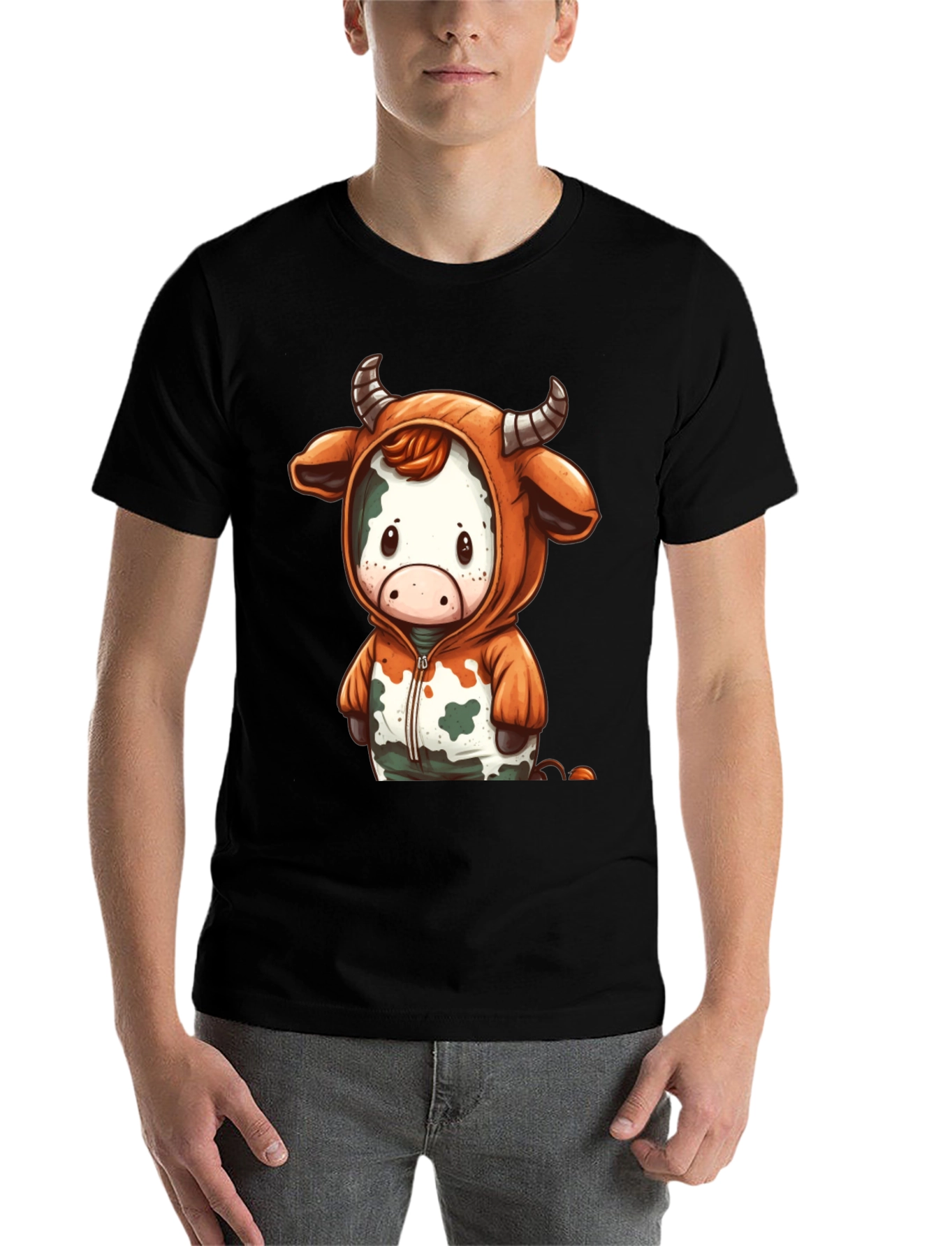 Black Cute Cow Hoodie T-Shirt view 7
