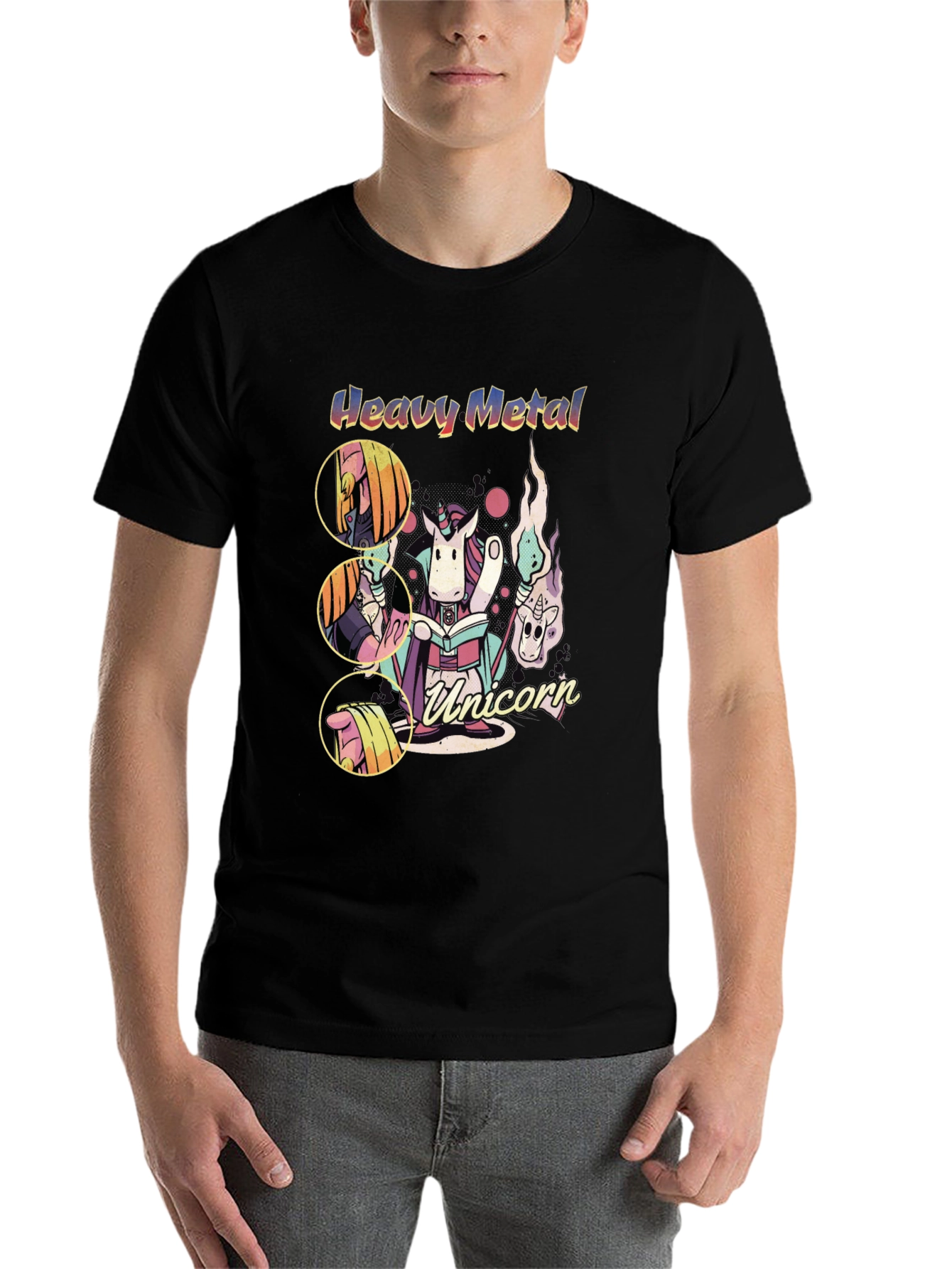 Black Heavy Metal Unicorn Graphic T-Shirt view 7