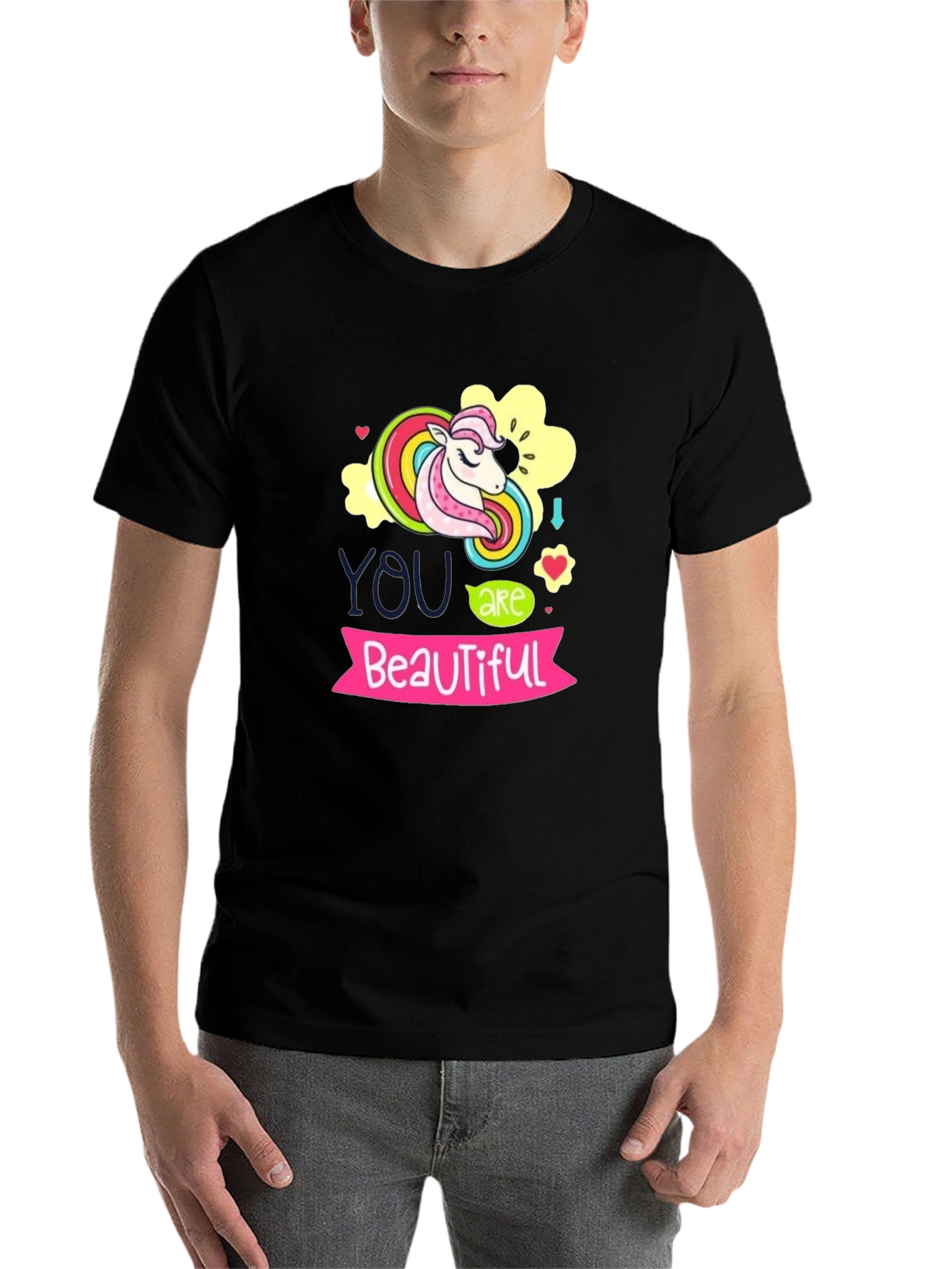Black Unicorn "You are Beautiful" Black T-Shirt view 7