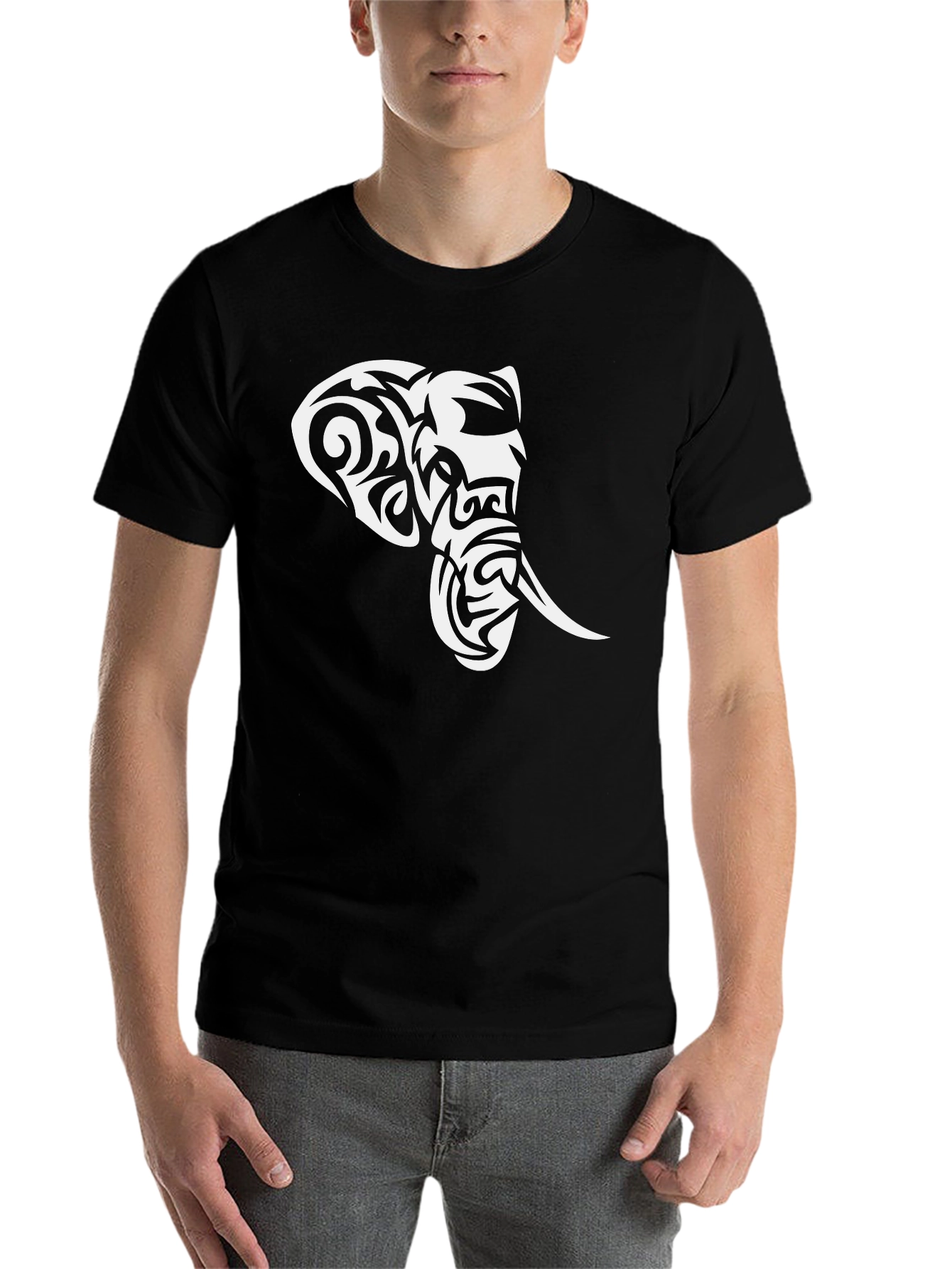 Tribal Elephant Graphic Black T-Shirt - 7