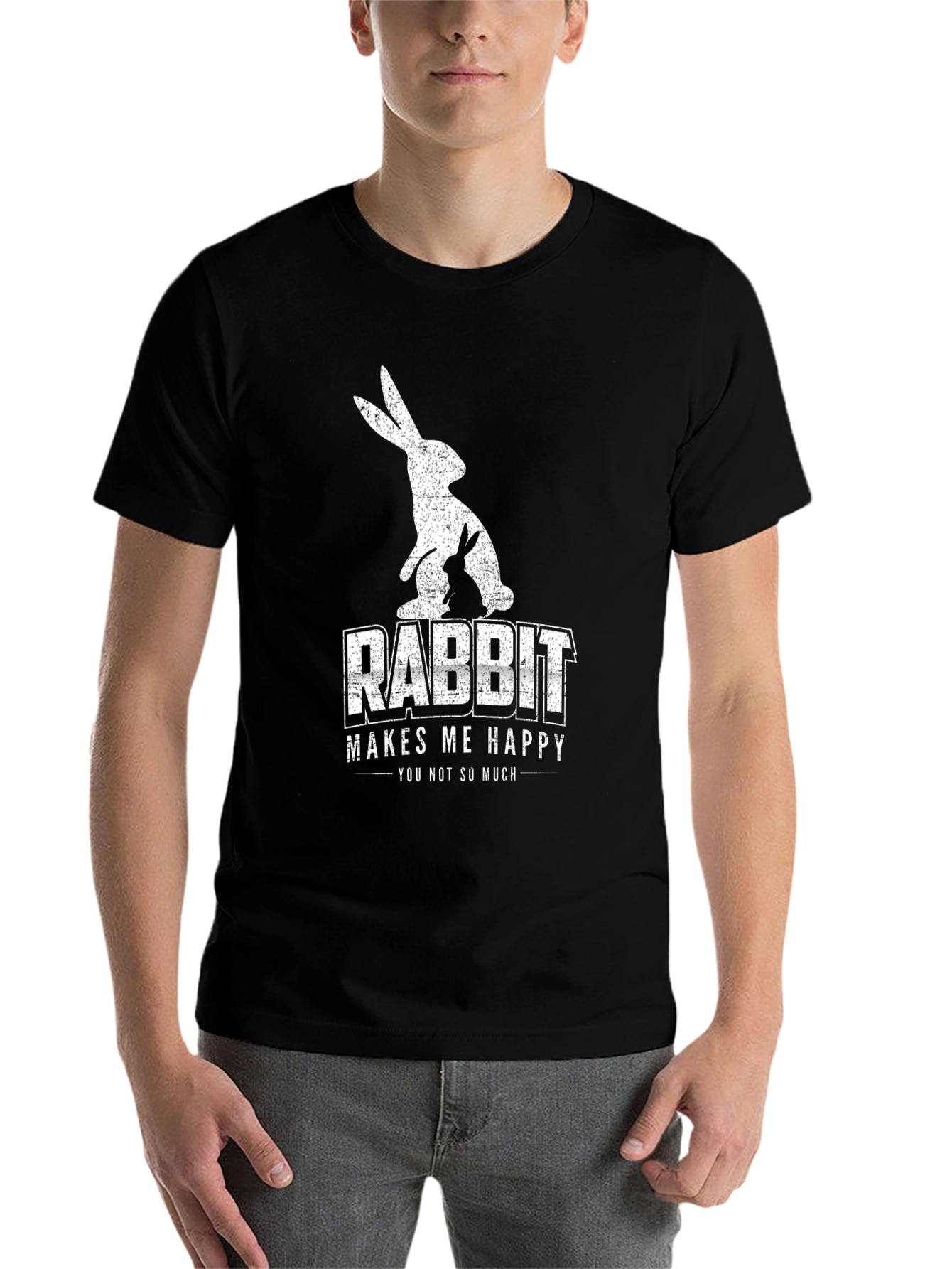 Black Rabbit Makes Me Happy Graphic Tee - Unisex view 7