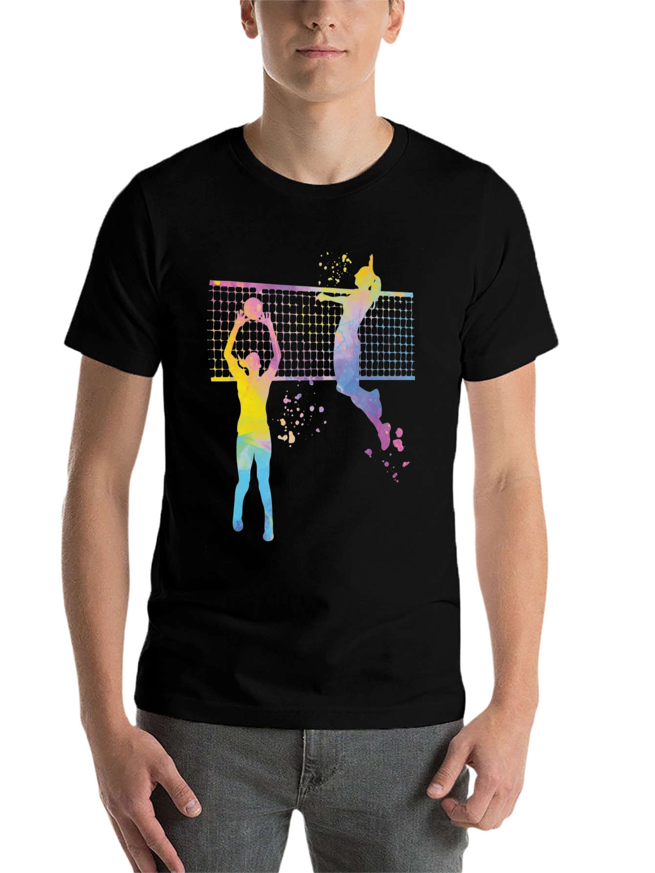 Black Volleyball Graphic Tee - Sporty Colorful Design view 7