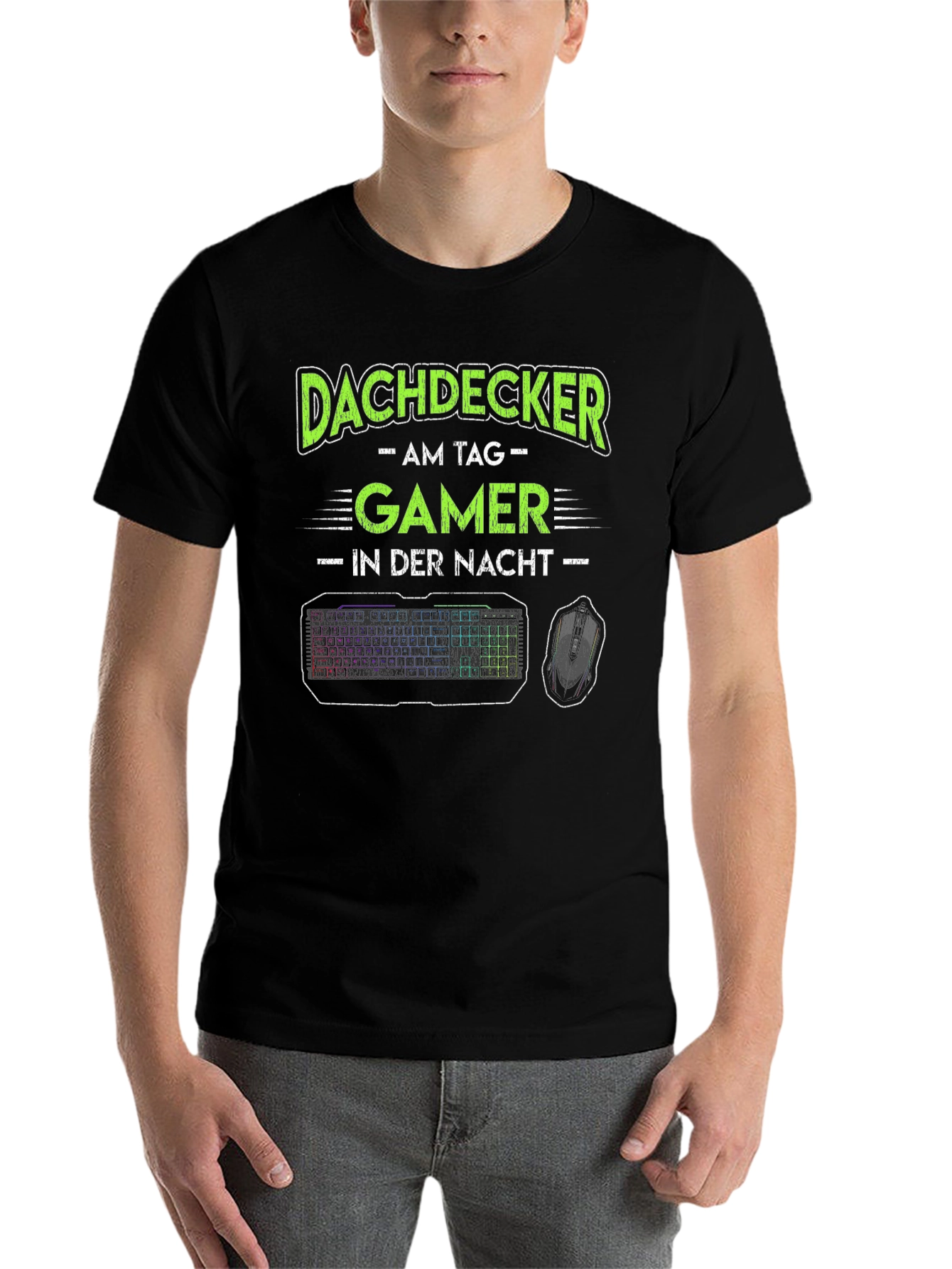 Black Dachdecker Gamer T-Shirt - Roofer by Day, Gamer by Night view 7