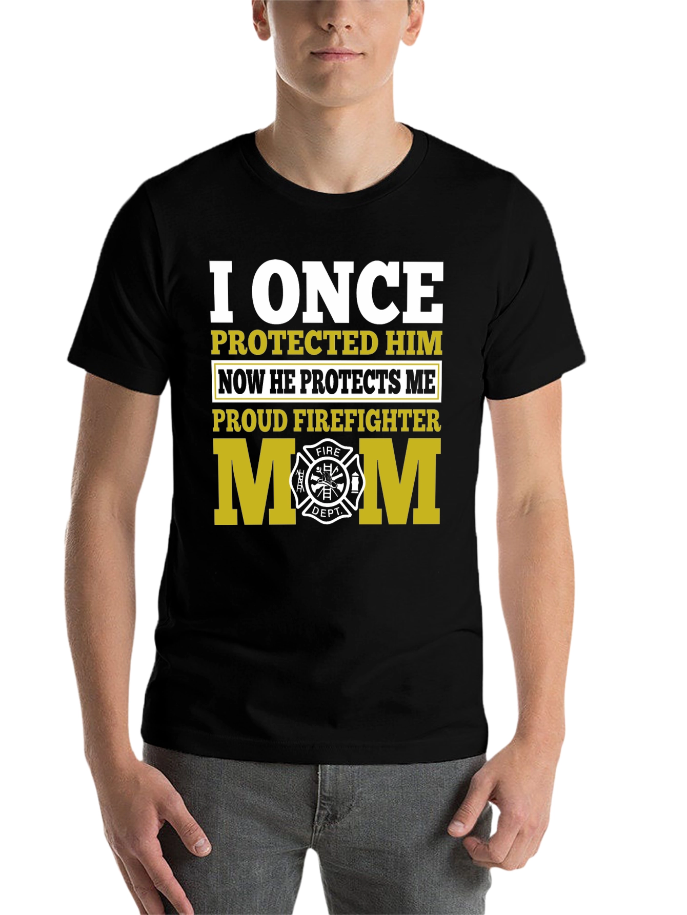 Black Proud Firefighter Mom Graphic T-Shirt view 7