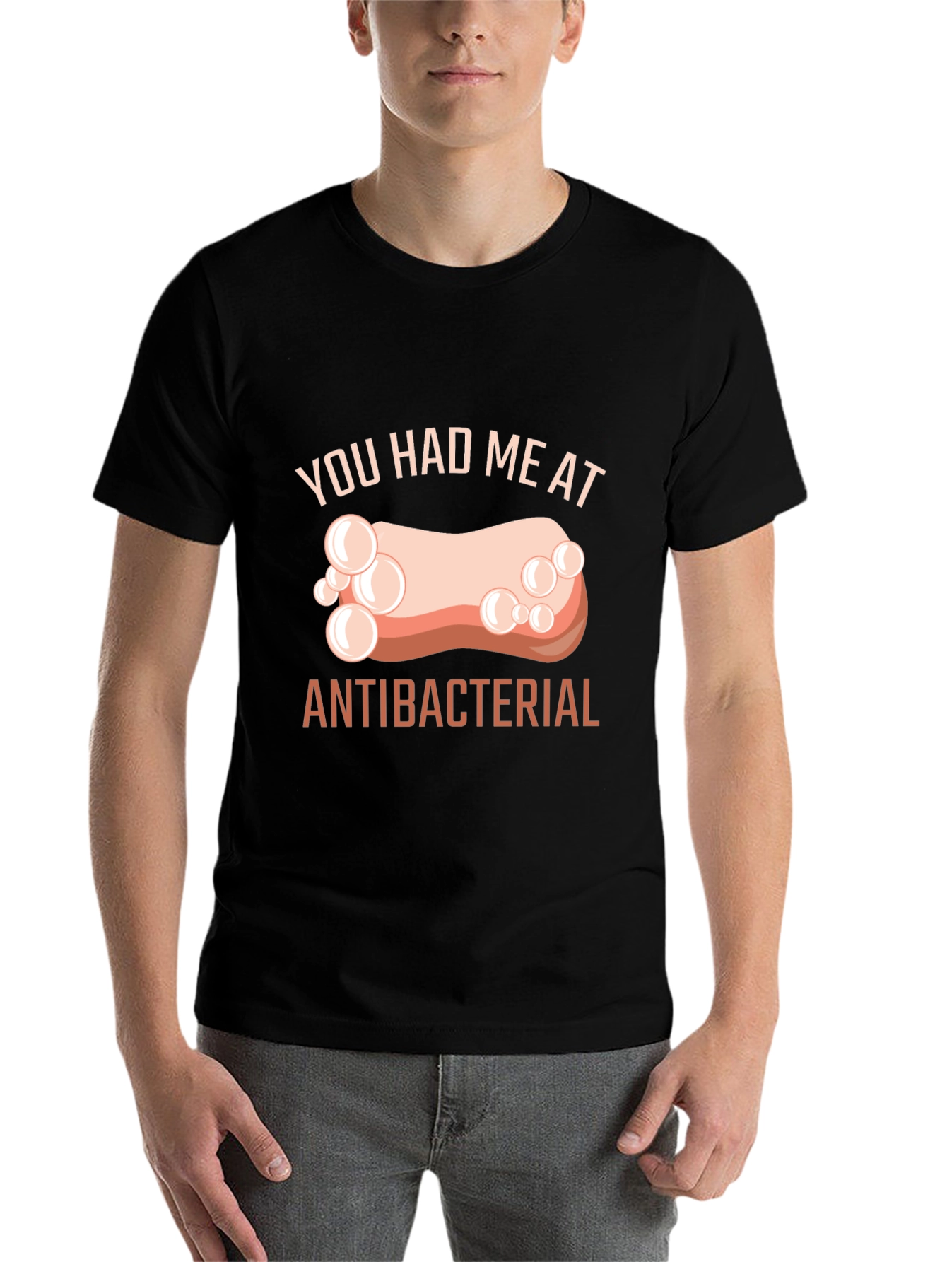 Black Antibacterial Soap Humor T-Shirt view 7