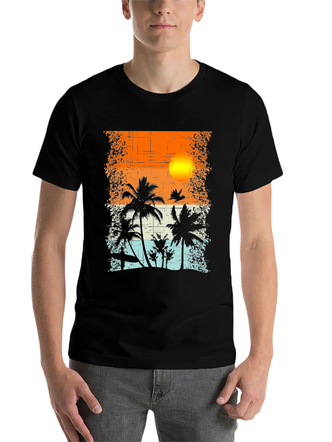 Black Tropical Sunset Graphic T-Shirt view 7