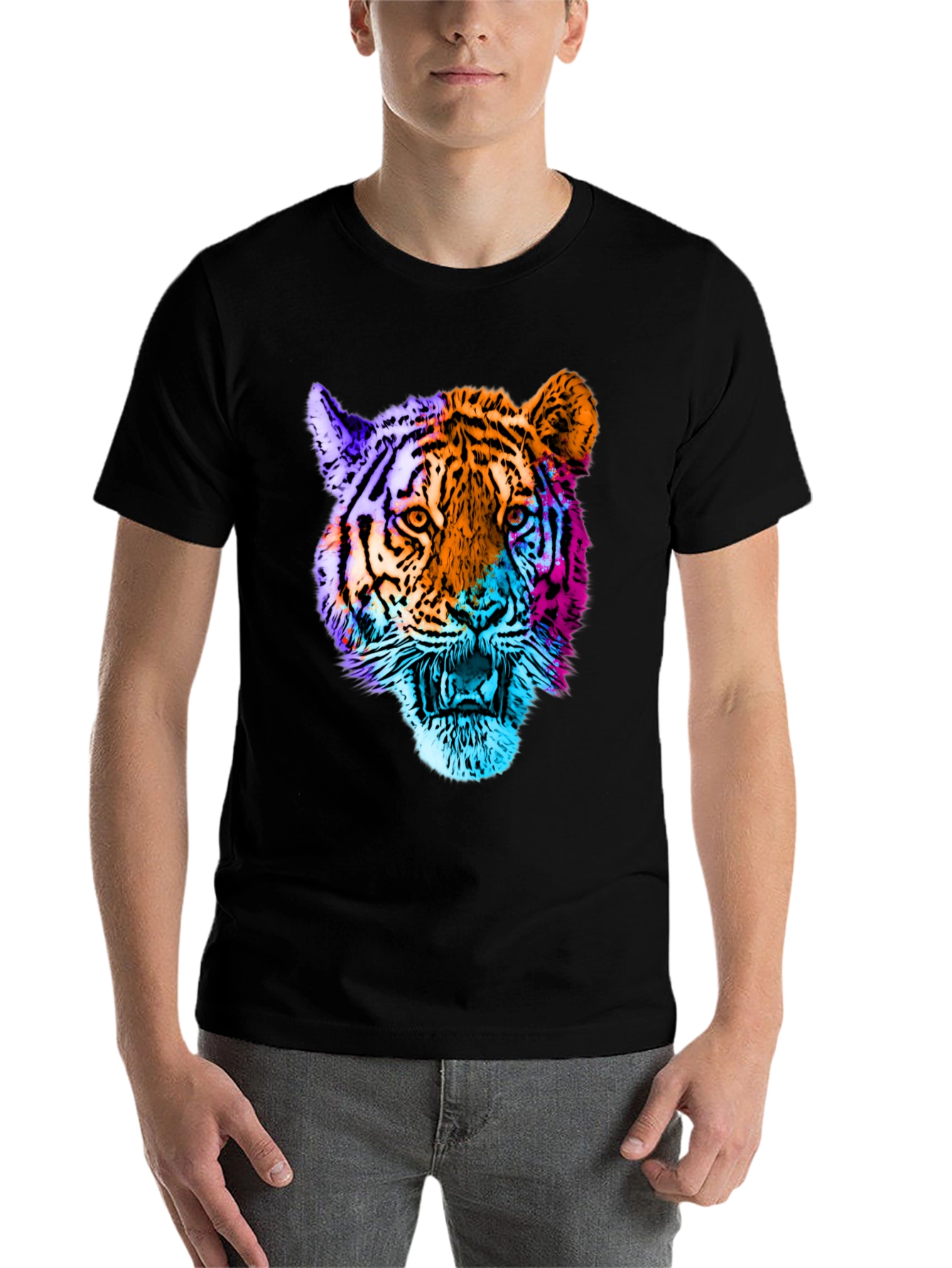 Black Vibrant Tiger Graphic T-Shirt view 7