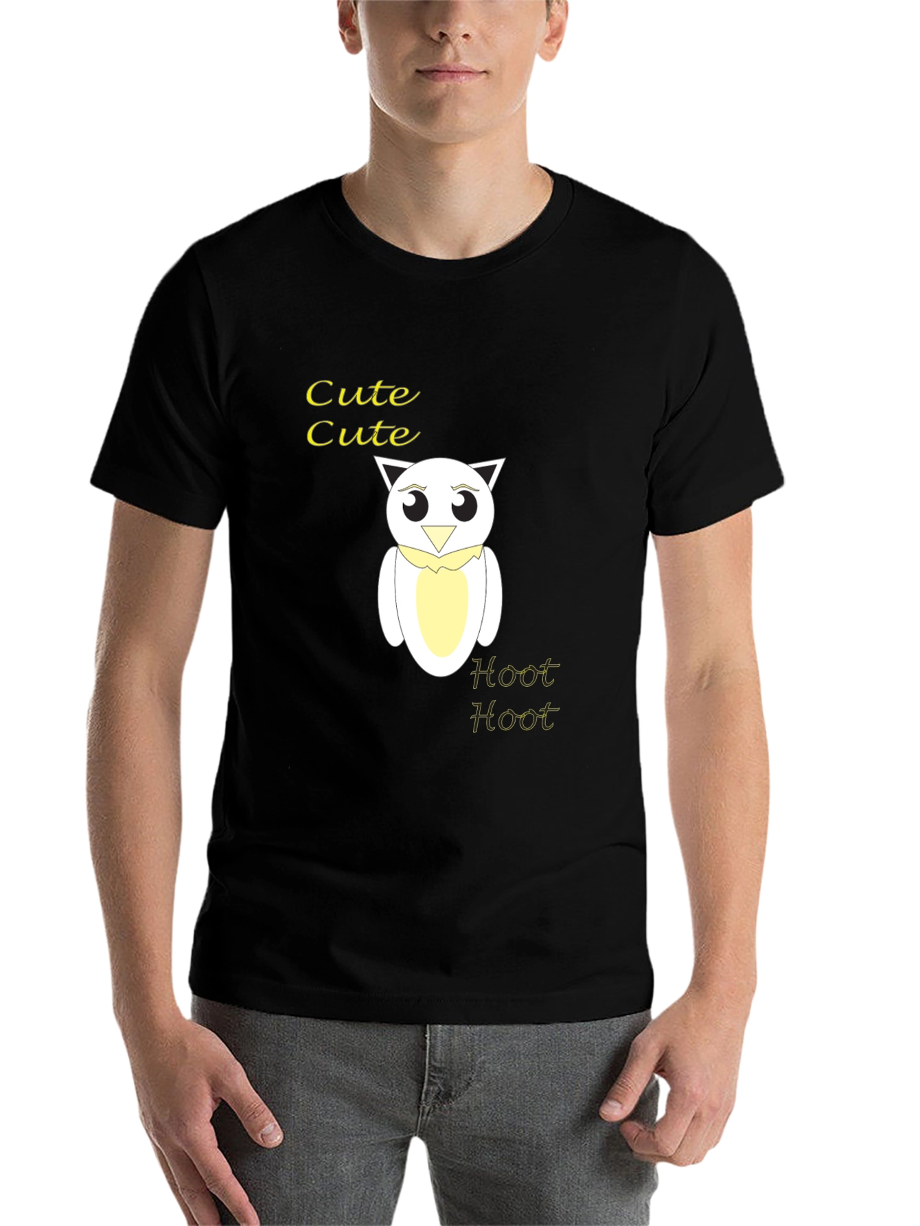 Black Cute Owl Graphic Tee - Black Cotton Blend T-Shirt view 7