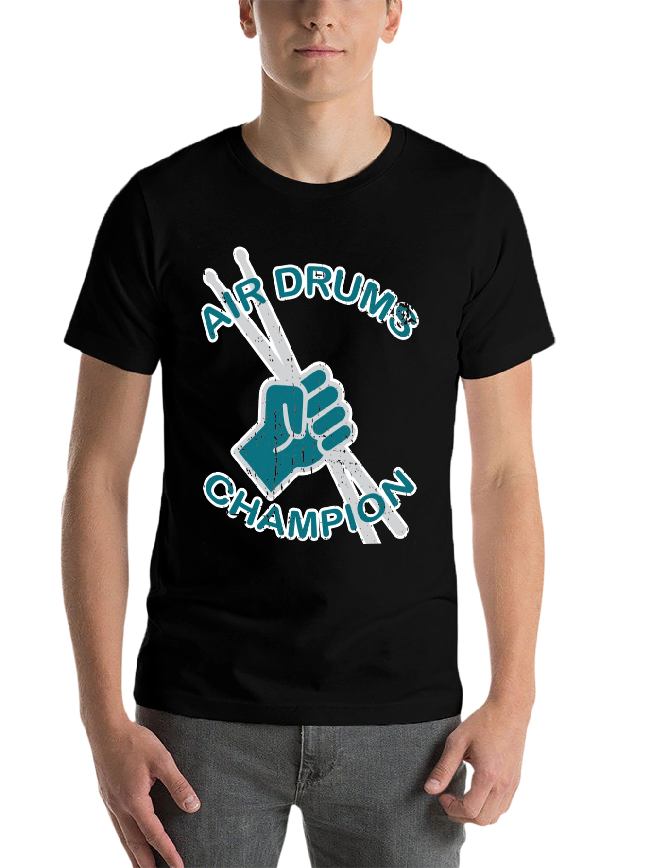 Black Air Drums Champion Graphic Tee - Black Cotton T-Shirt view 7
