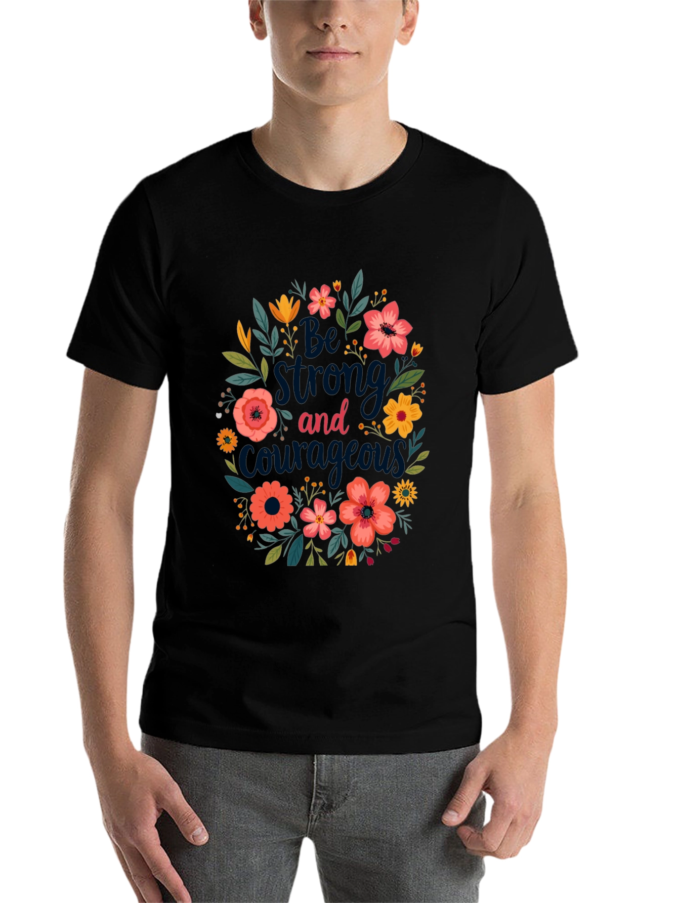Black Floral 'Be Strong and Courageous' Graphic Tee - Black view 7