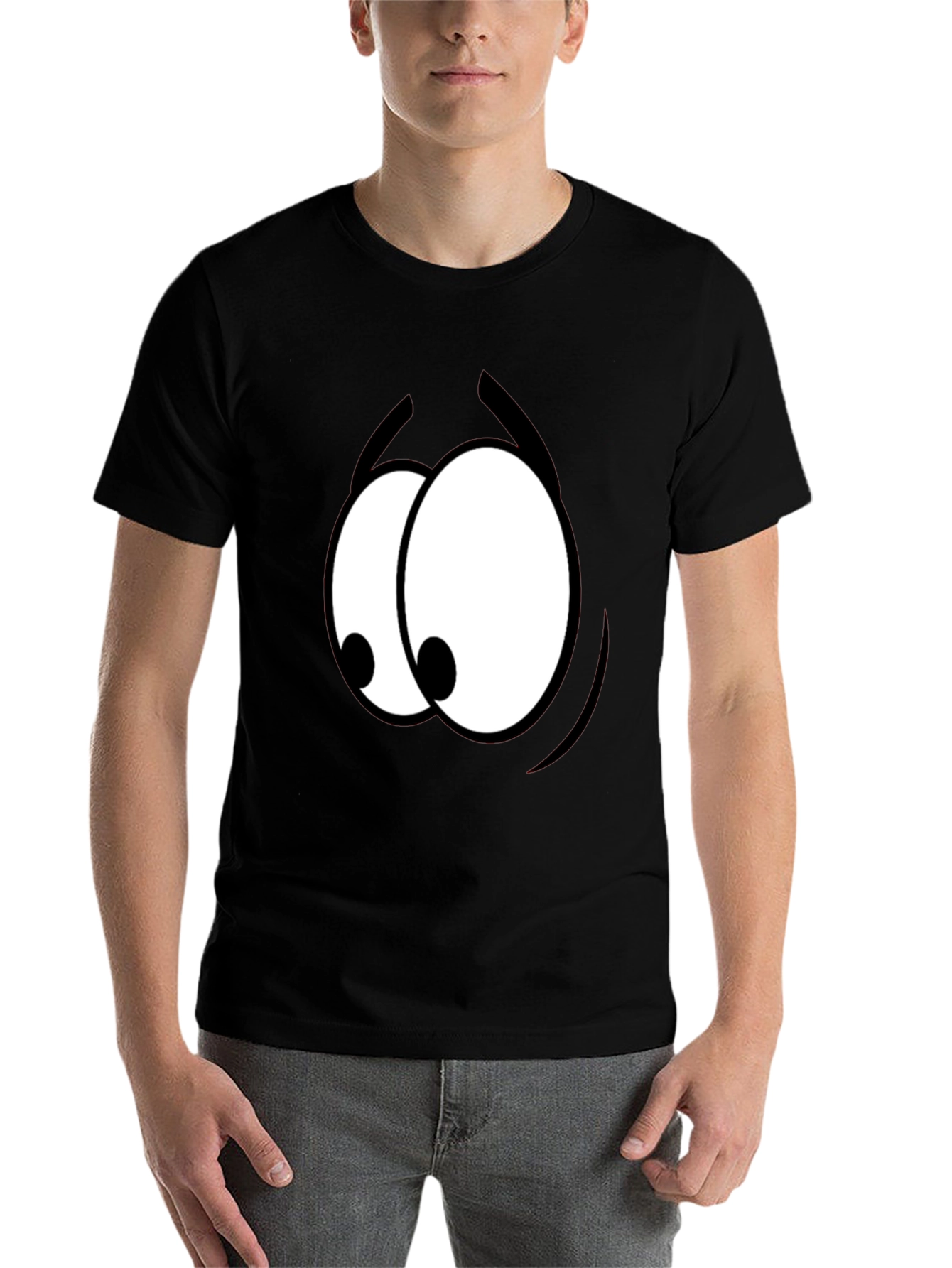 Black Funny Cartoon Eyes Graphic Black T-Shirt view 7