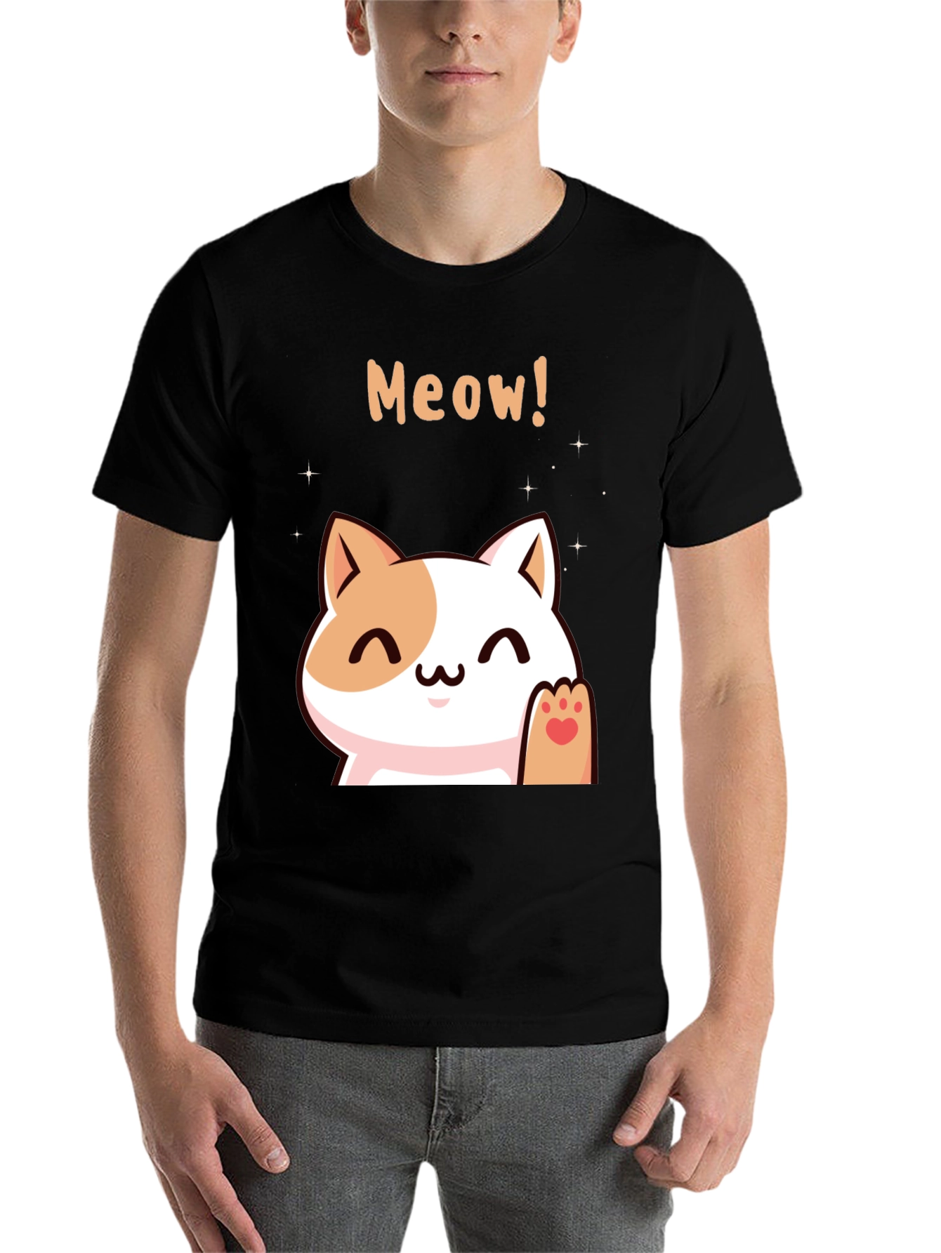 Black Cute Meow Cat Black T-Shirt view 7