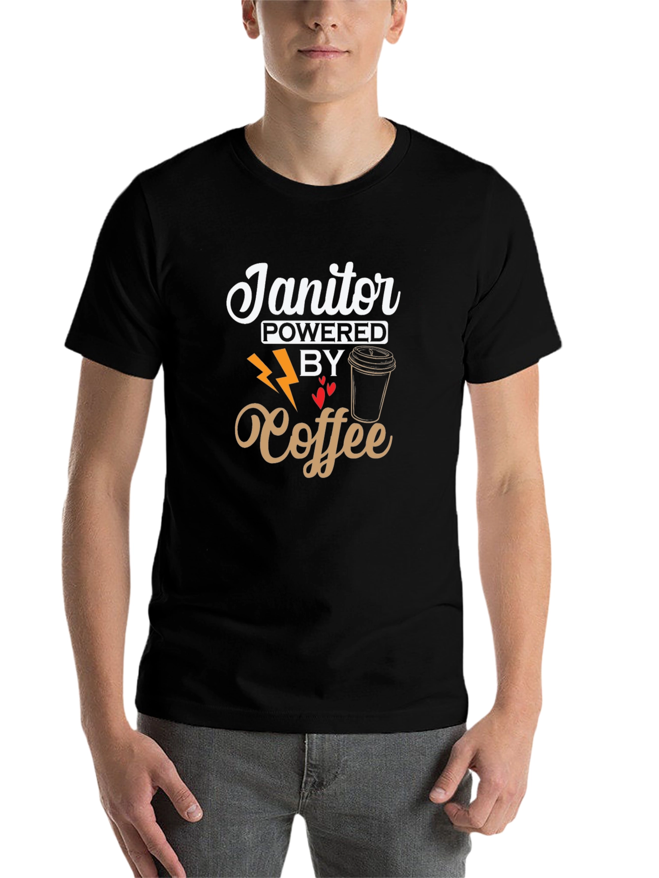 Black Janitor Powered By Coffee Black T-Shirt view 7