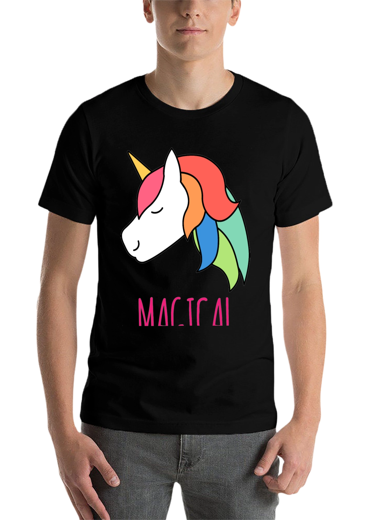 Black Magical Unicorn T-Shirt - Cute Rainbow Design view 7