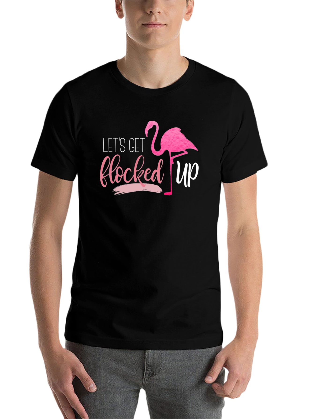 Black Let's Get Flocked Up Flamingo T-Shirt view 7