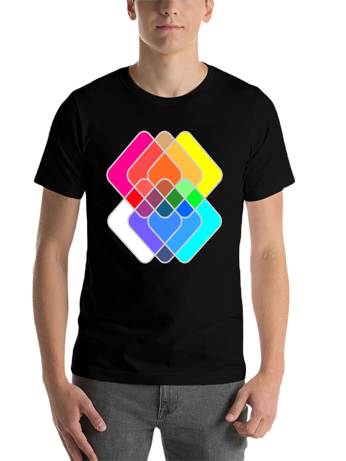 Black Colorful Abstract Graphic Black T-Shirt view 7