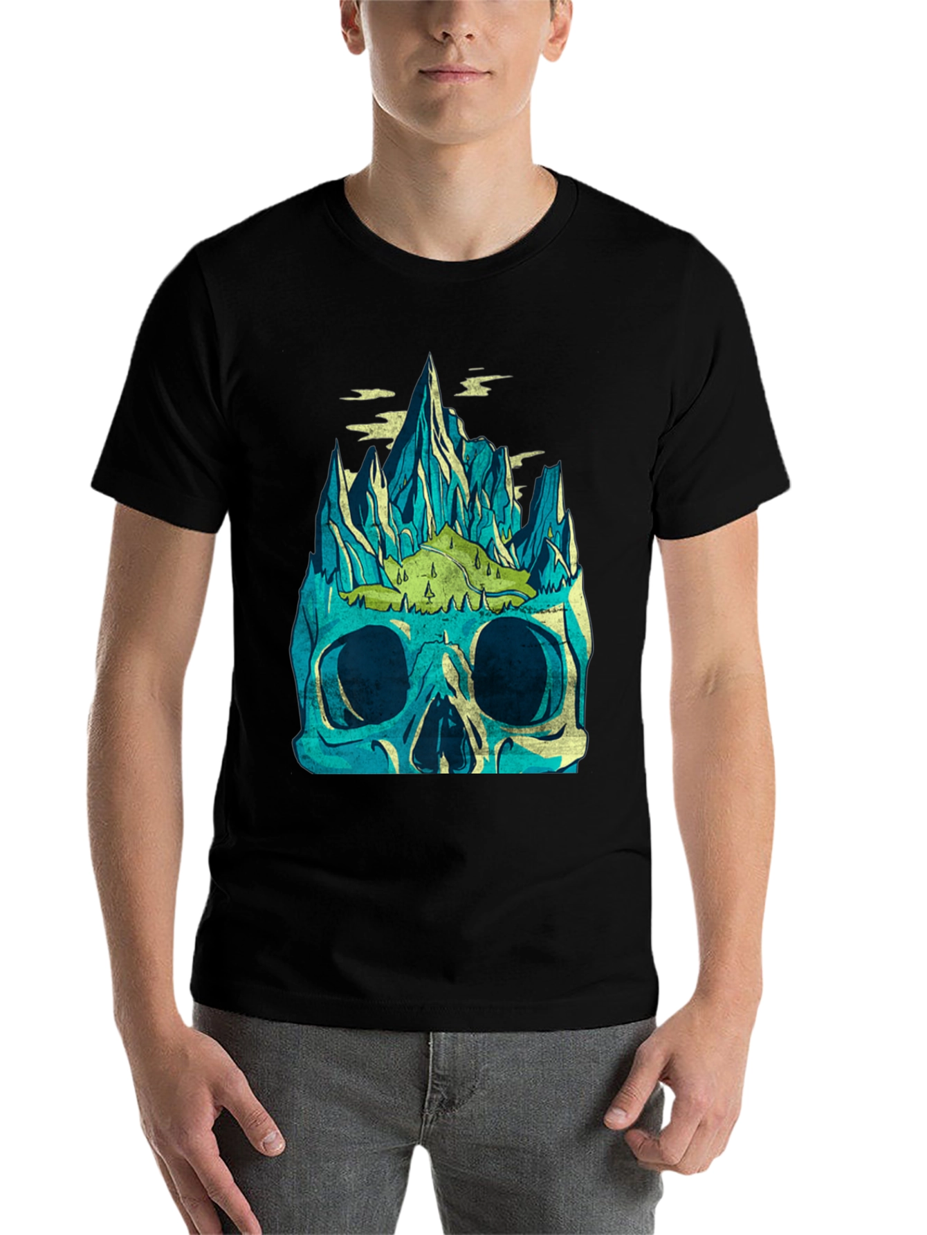Black Skull Mountain Graphic Tee - Men's Black T-Shirt view 7