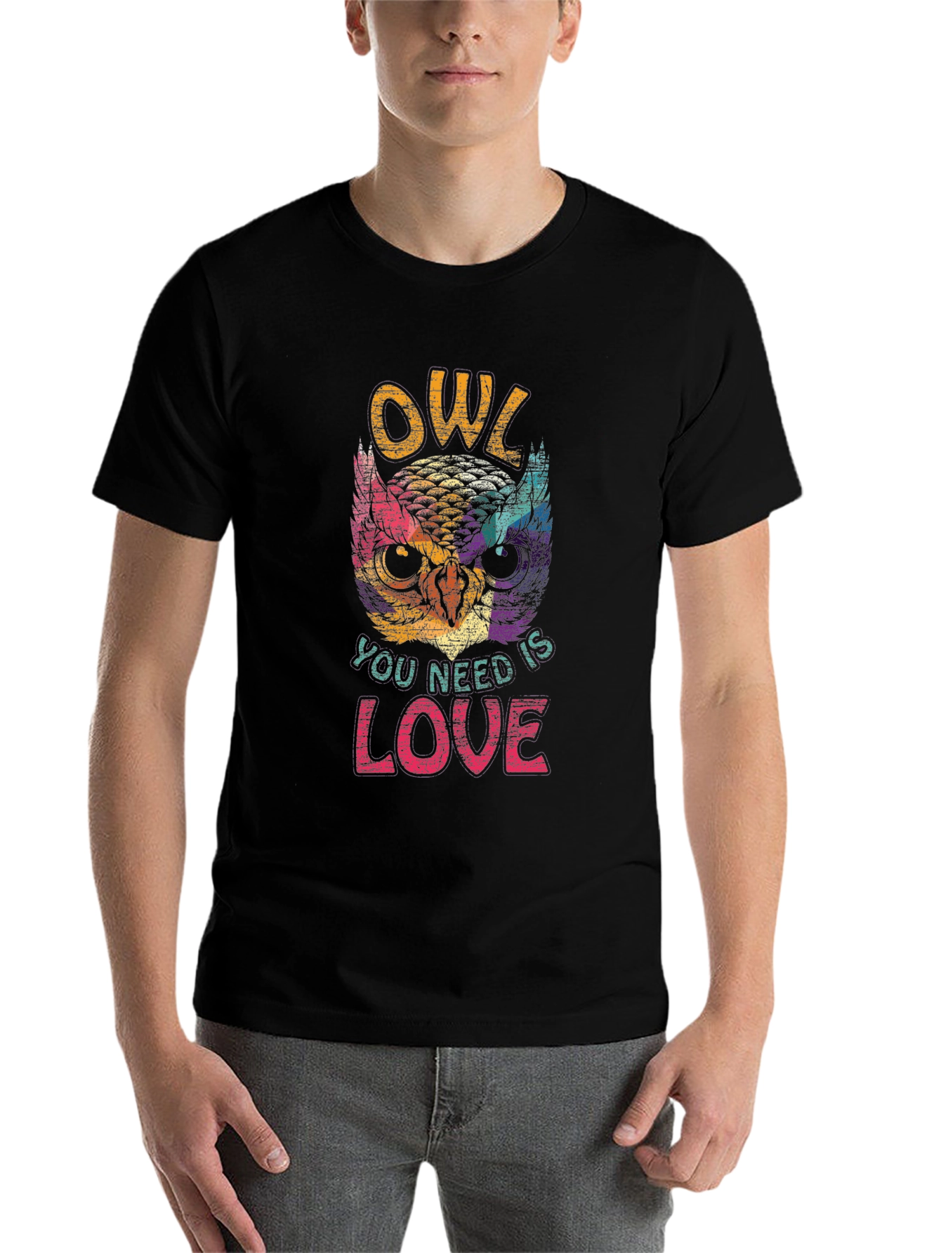 Black Owl You Need Is Love Graphic T-Shirt view 7