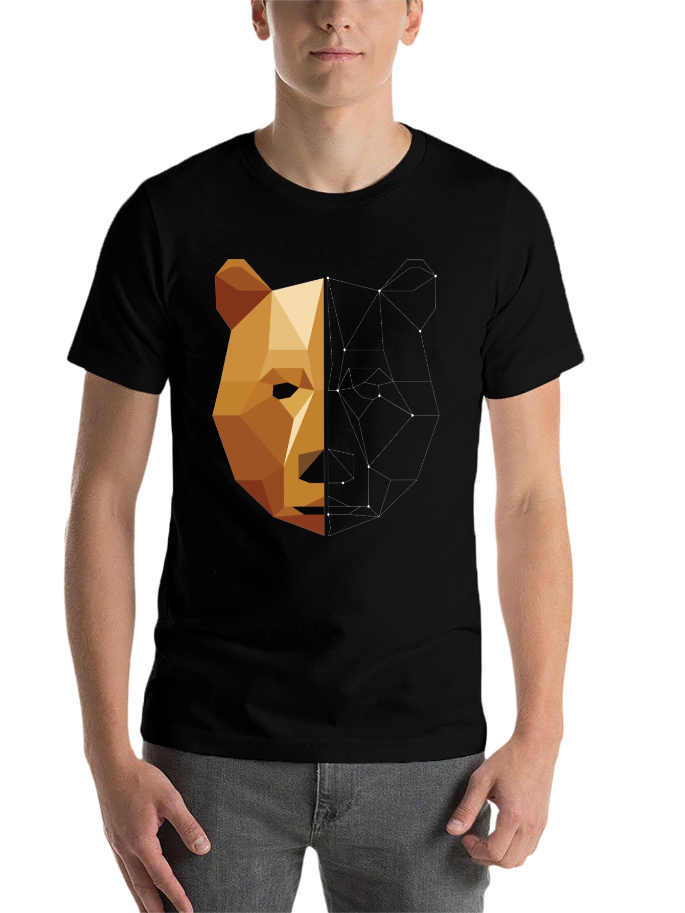 Black Geometric Bear Graphic Tee - Men's Black T-Shirt view 7