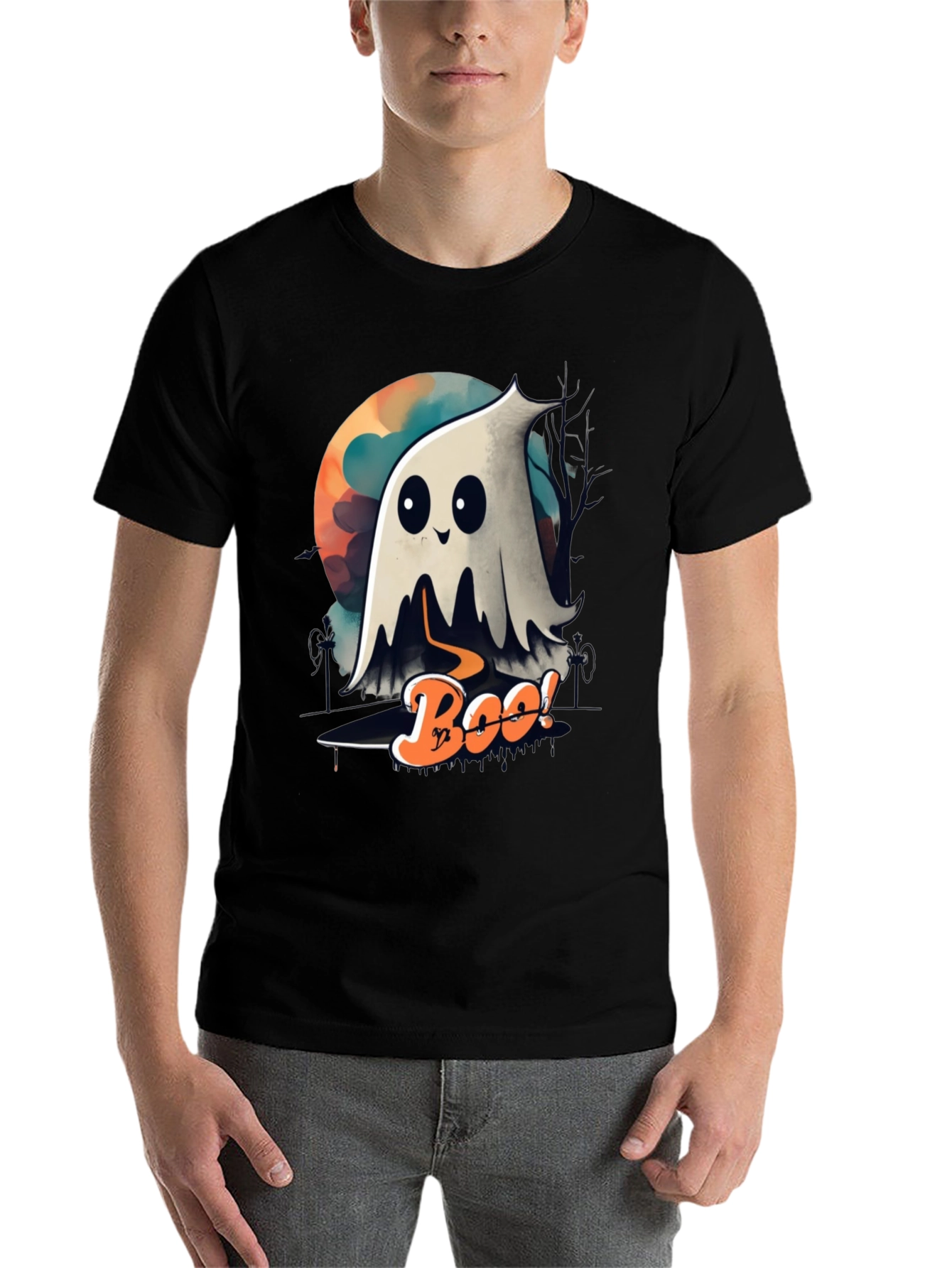 Black Spooky Boo Ghost Halloween T-Shirt view 7