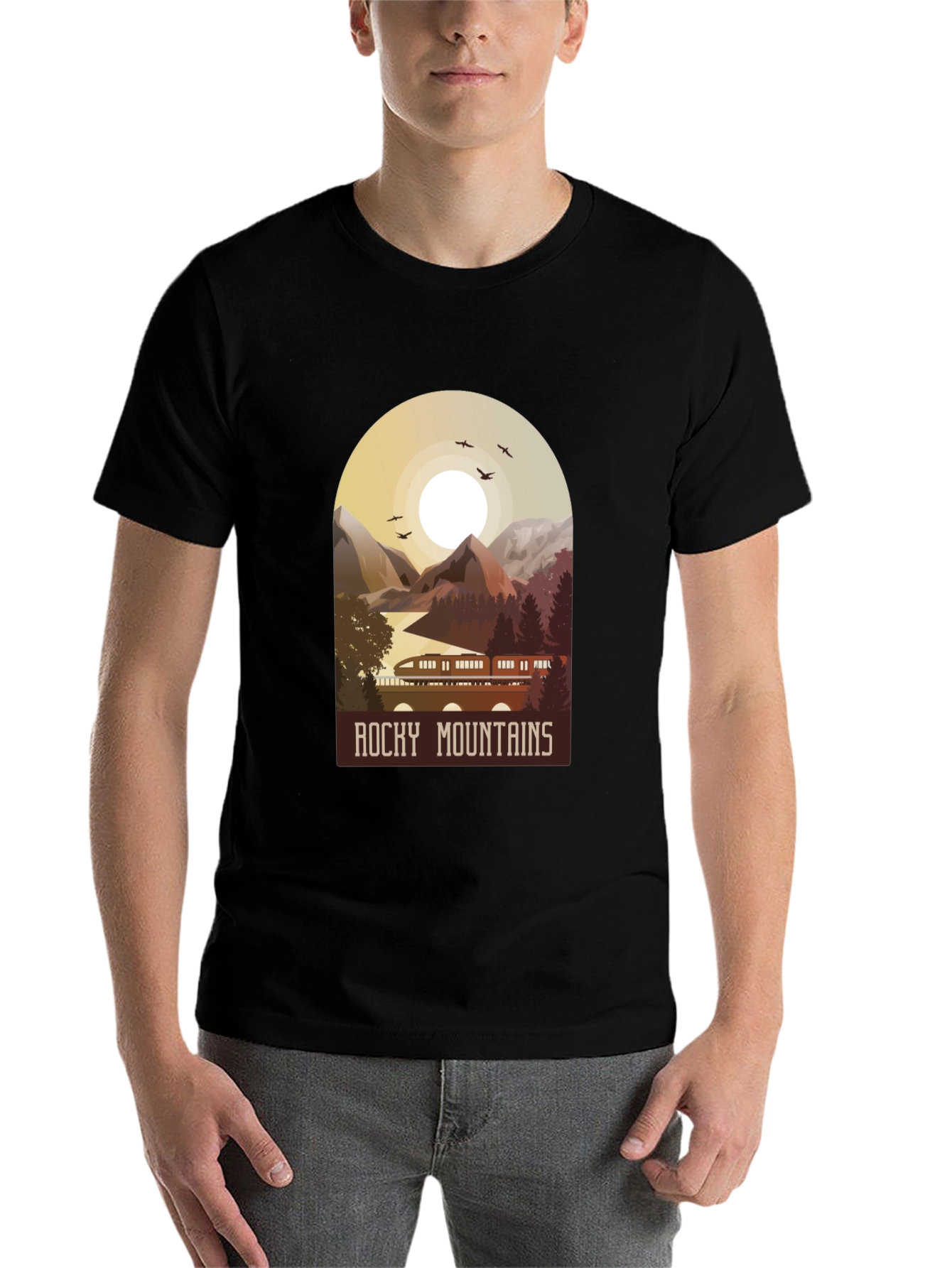 Black Rocky Mountains Graphic T-Shirt - Nature Adventure Tee view 7