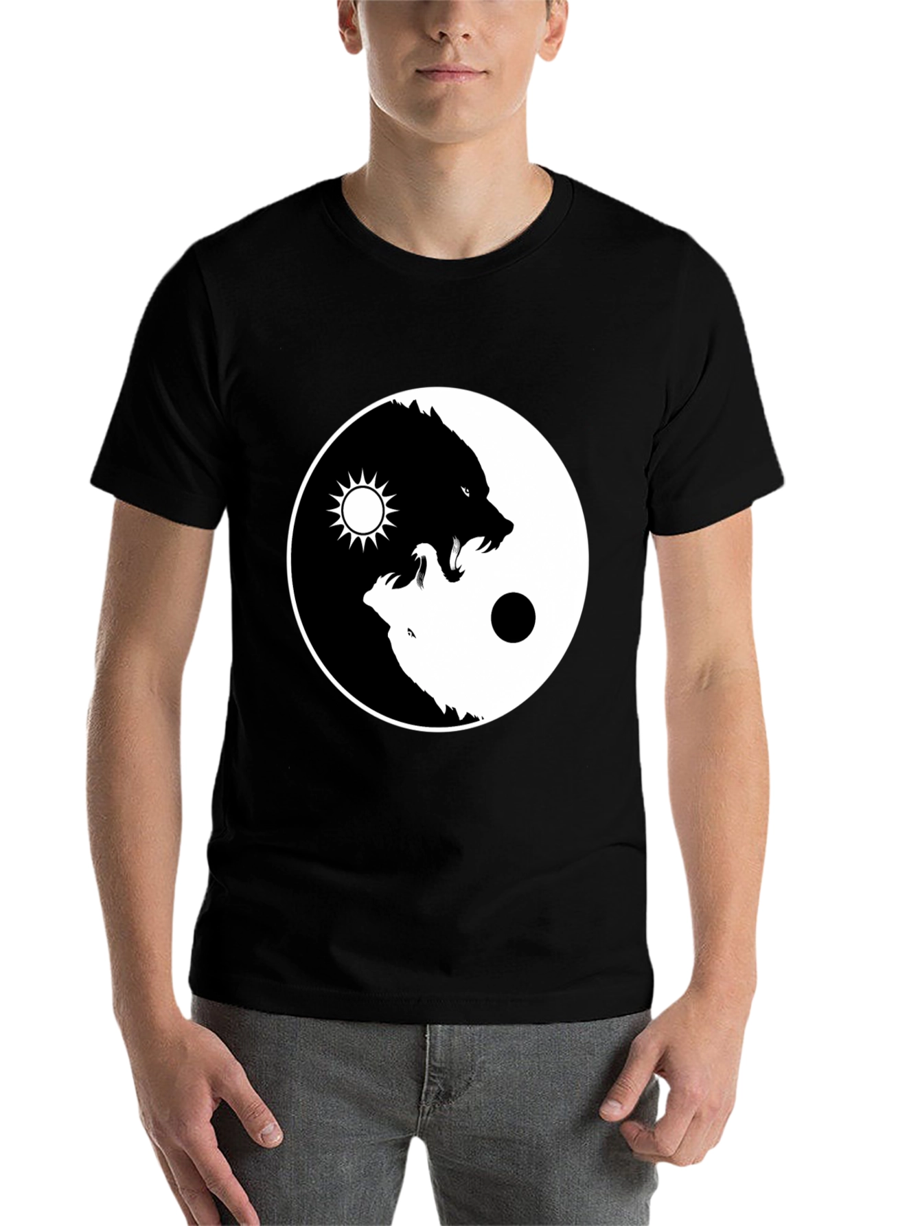 Black Yin Yang Wolf Graphic Tee - Balance Design view 7